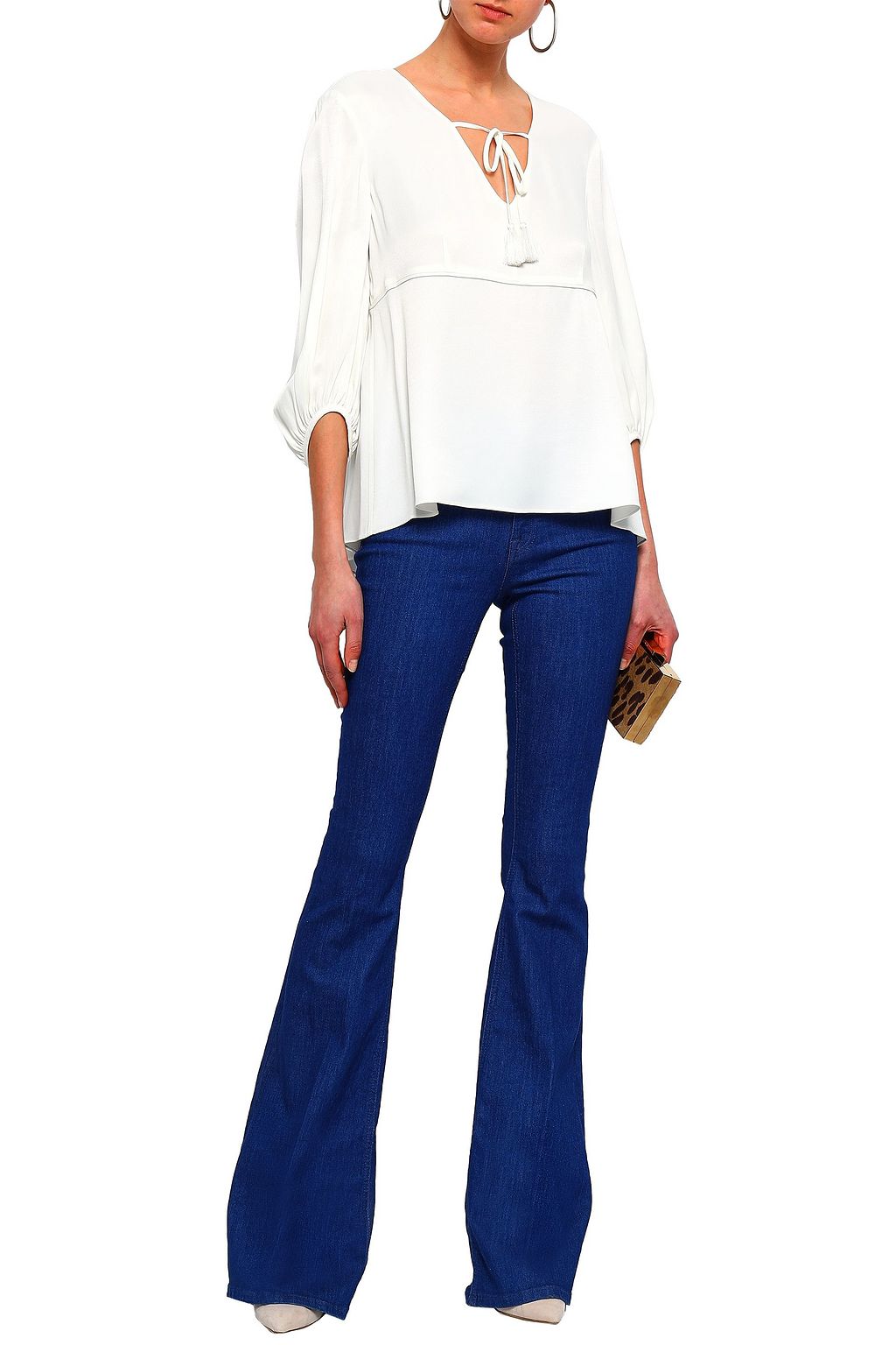 RACHEL ZOE Gathered satin-crepe blouse
