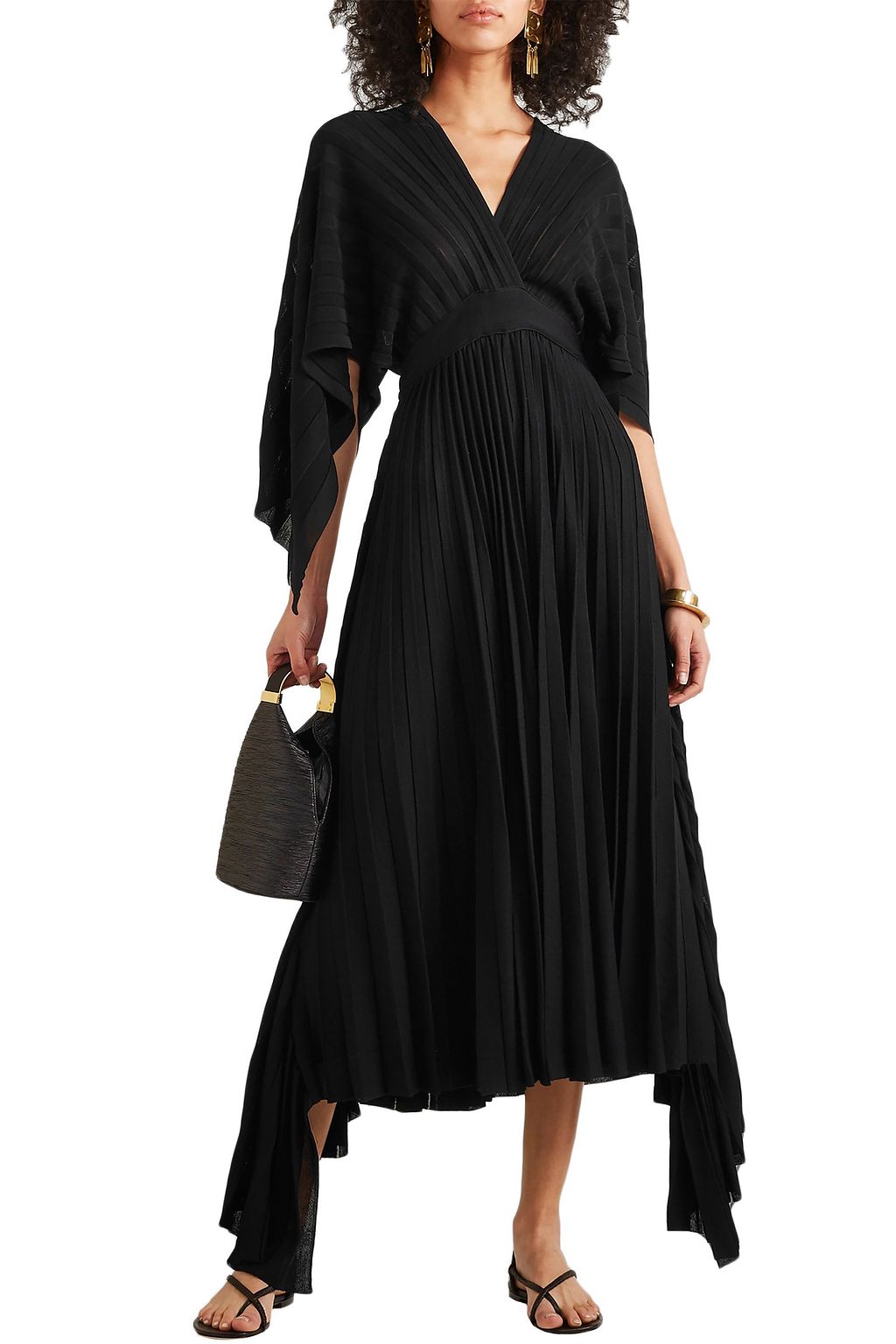 VALENTINO GARAVANI Asymmetric open-back pleated stretch-knit dress
