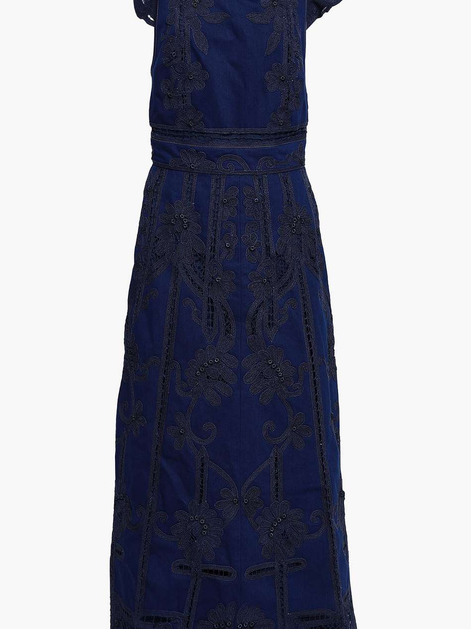 crochet and denim maxi dress
