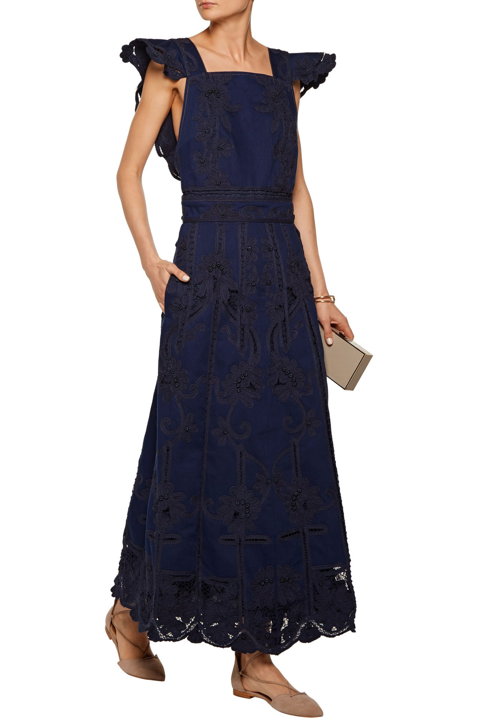 Valentino Garavani Crochet and denim maxi dress
