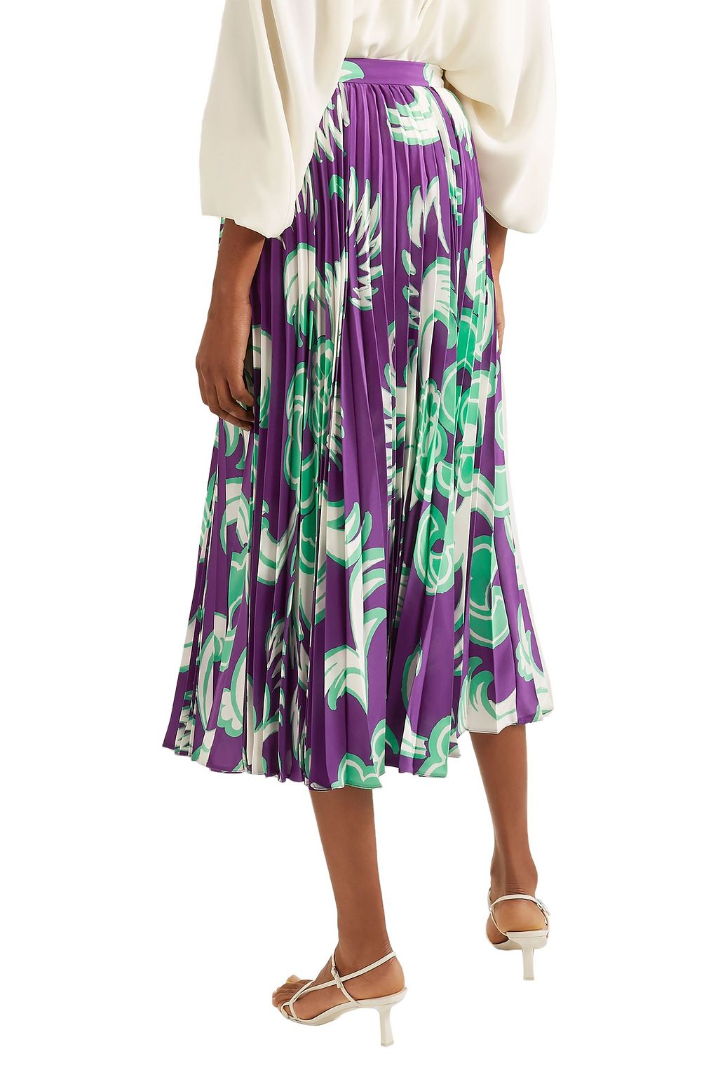 VALENTINO GARAVANI Pleated printed silk-crepe midi skirt