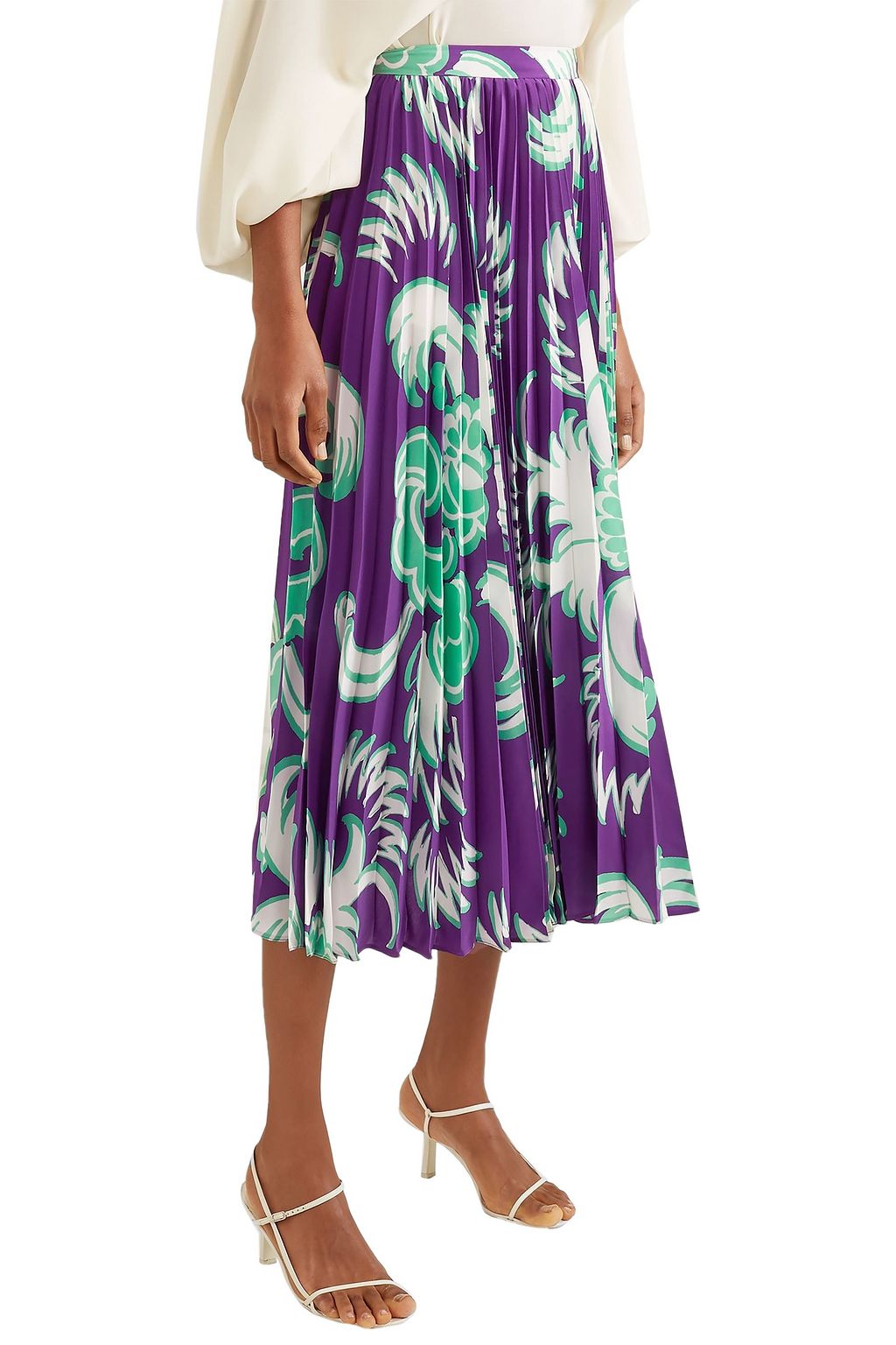 VALENTINO GARAVANI Pleated printed silk-crepe midi skirt