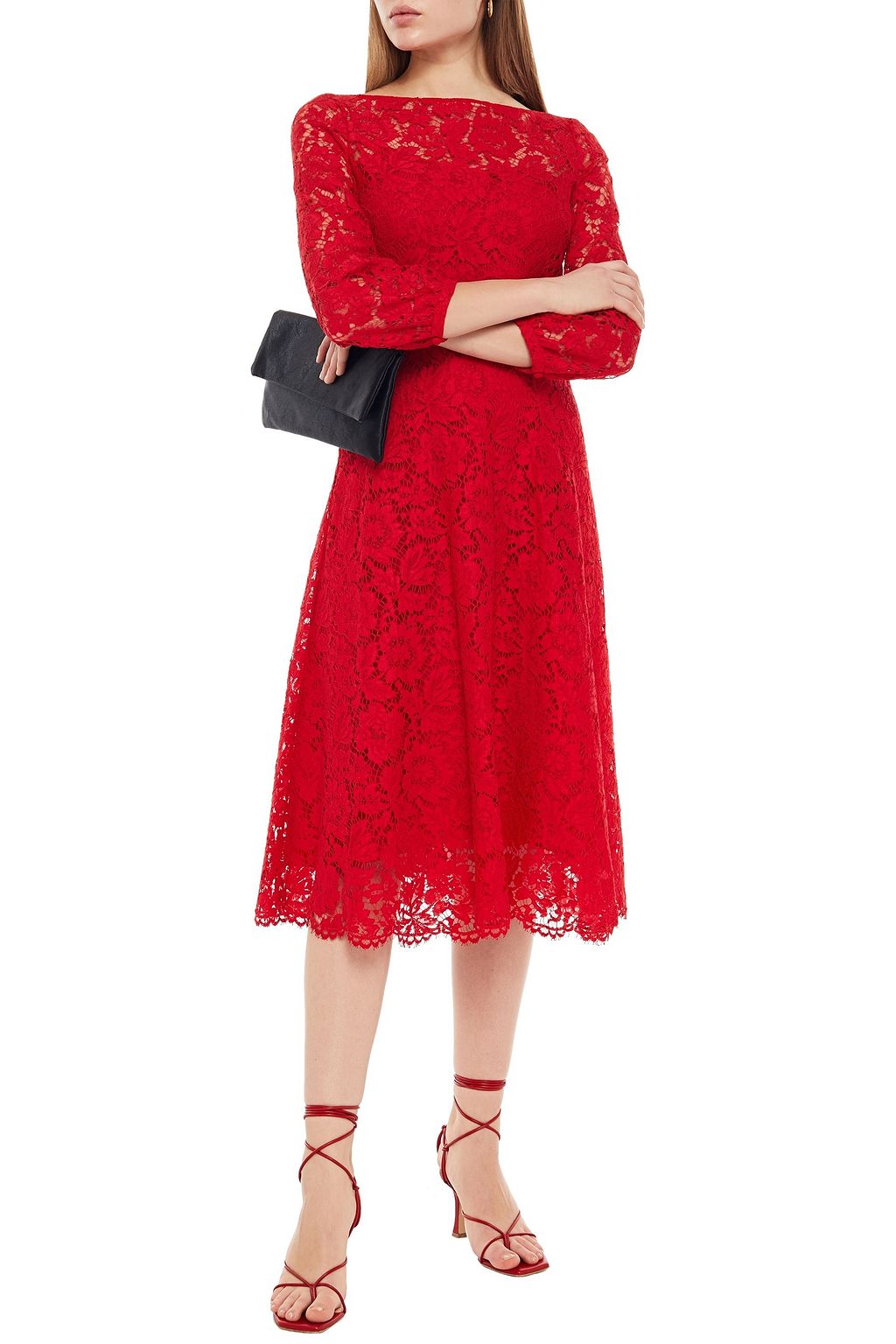 VALENTINO GARAVANI Cotton-blend corded lace midi dress