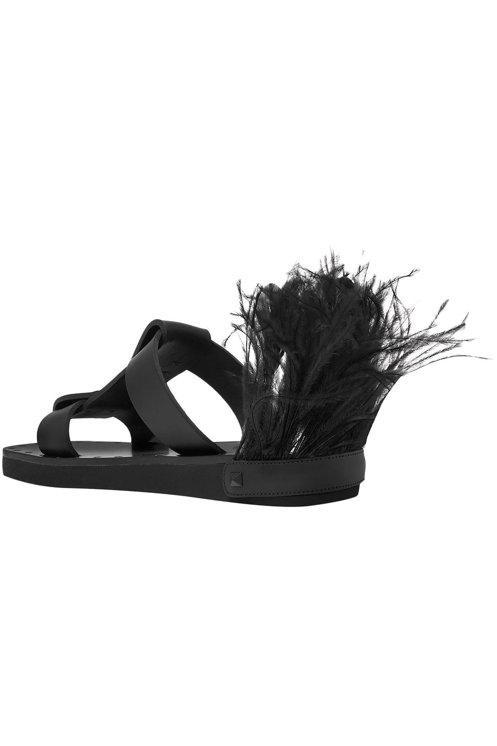 VALENTINO GARAVANI Valentino Garavani feather-embellished leather slides