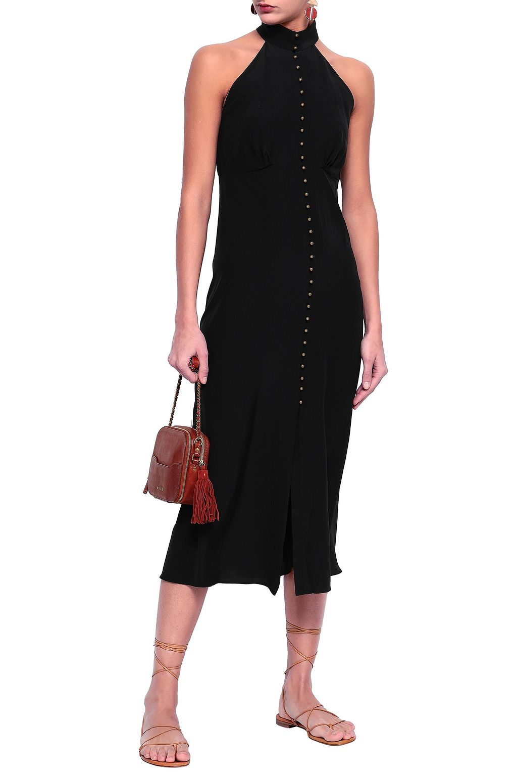 ZIMMERMANN Button-embellished silk crepe de chine halterneck midi dress