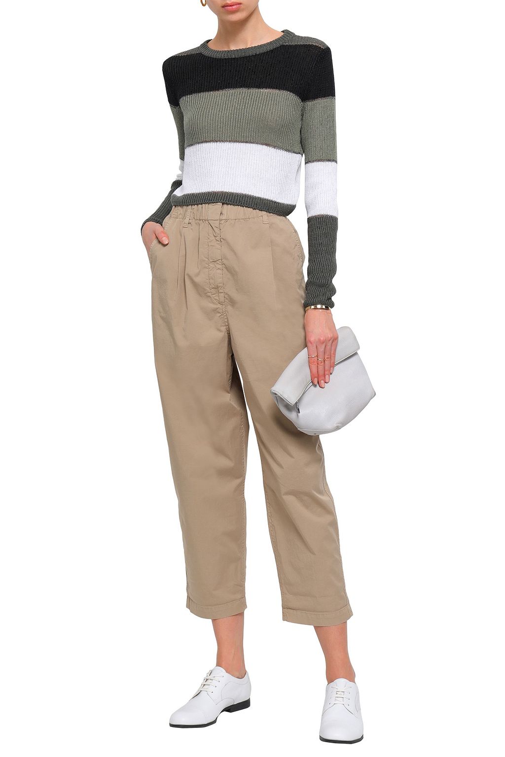 BRUNELLO CUCINELLI Striped linen and silk-blend sweater