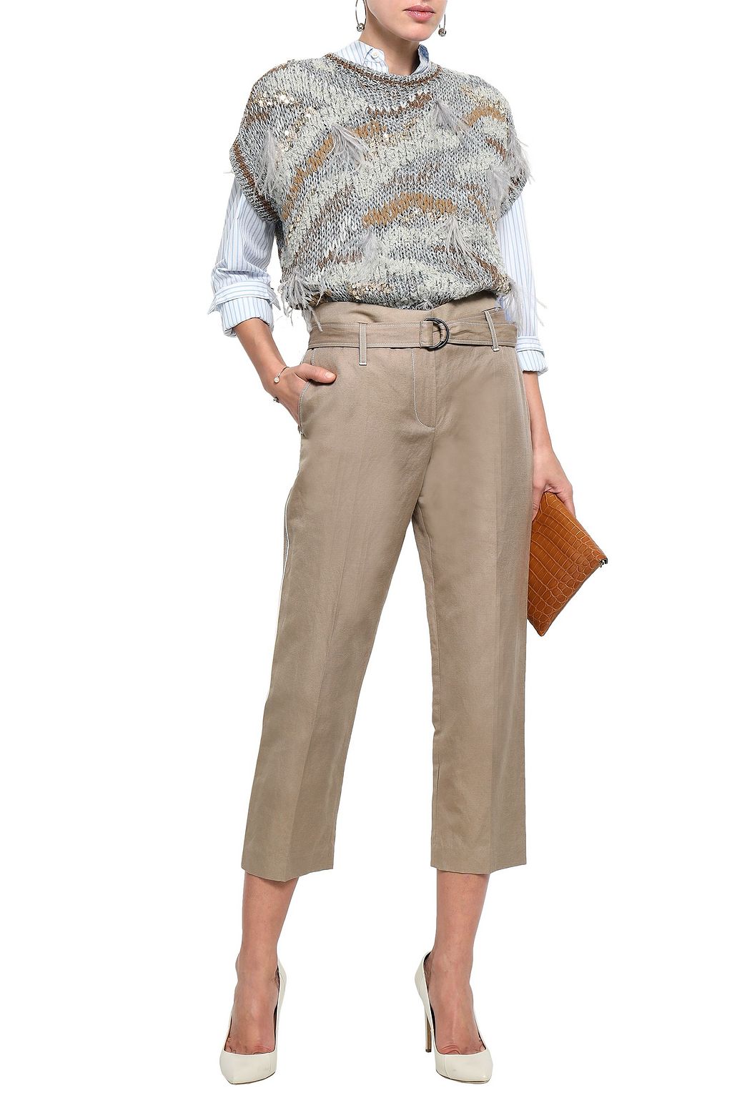 BRUNELLO CUCINELLI Cropped cotton and linen-blend gabardine straight-leg pants
