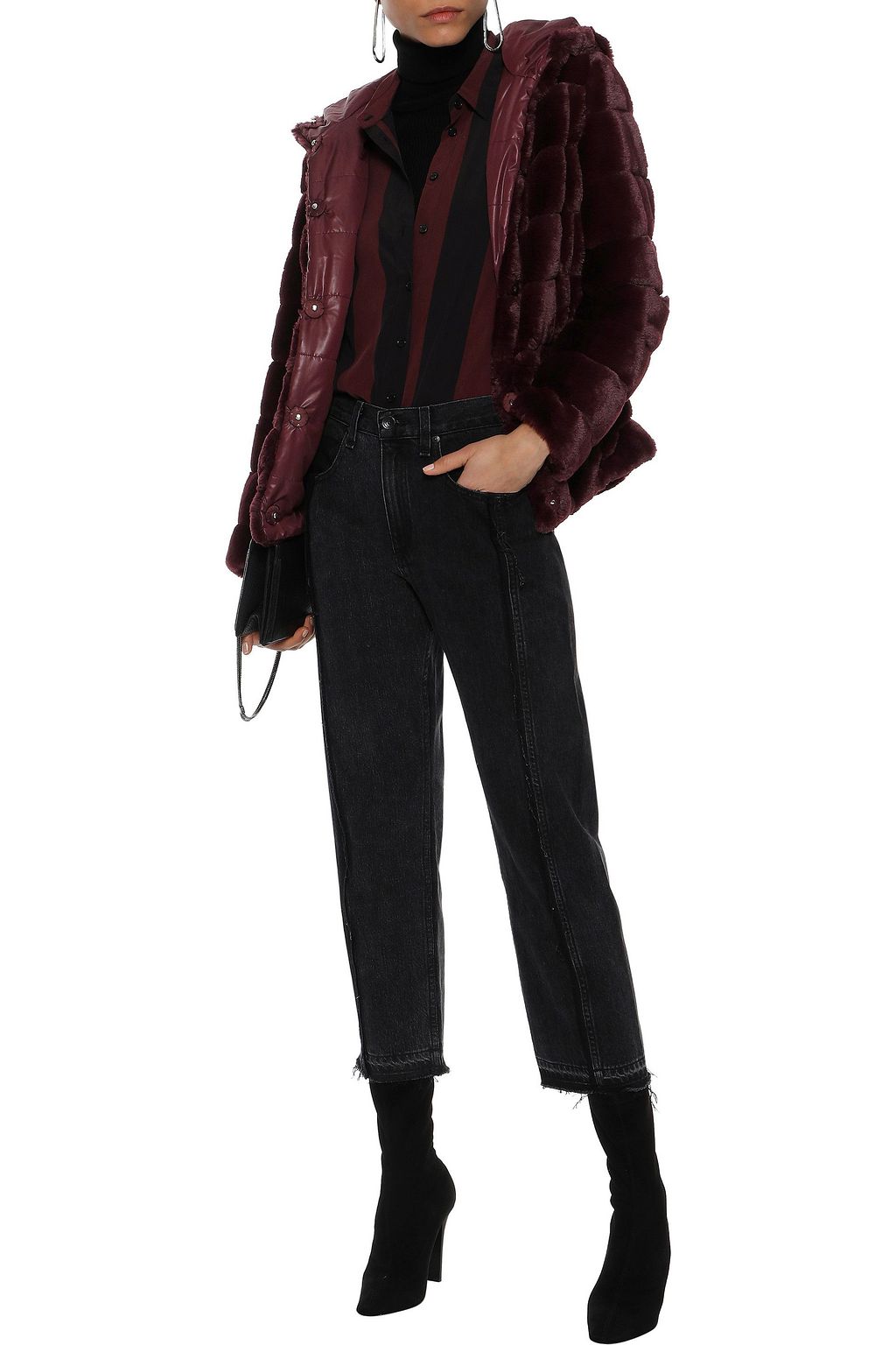 LINE Quilted faux fur hooded coat