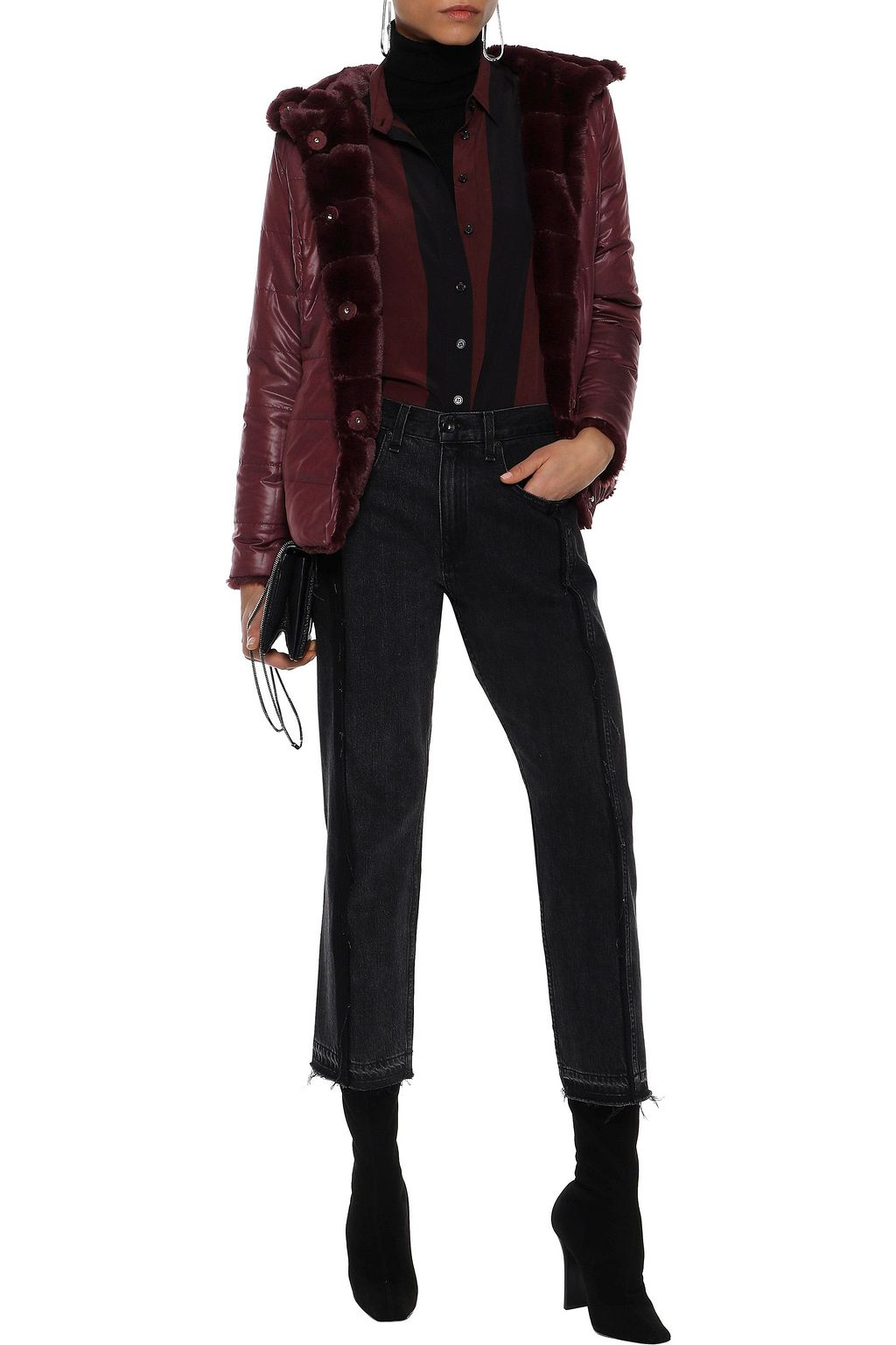 LINE Quilted faux fur hooded coat