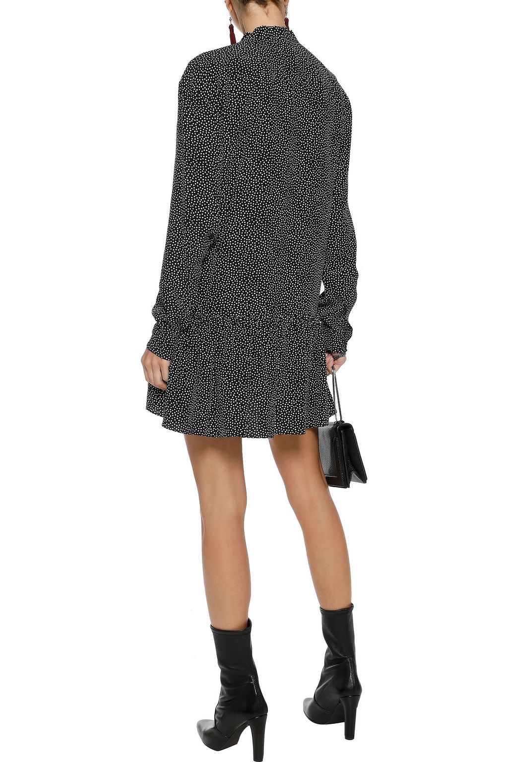 SAINT LAURENT Pussy-bow polka-dot silk crepe de chine mini dress