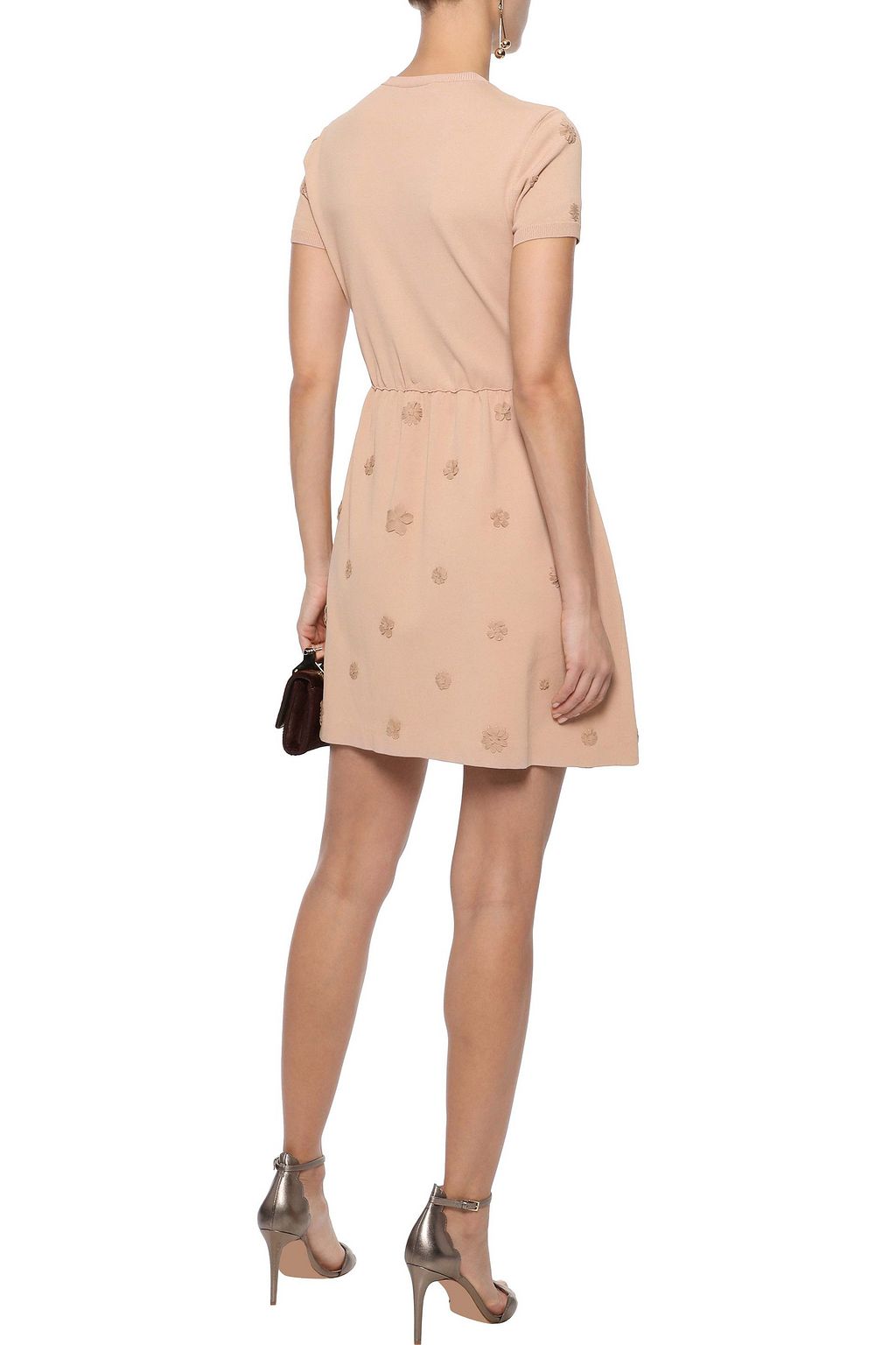 VALENTINO GARAVANI Flared floral-appliquéd ponte mini dress