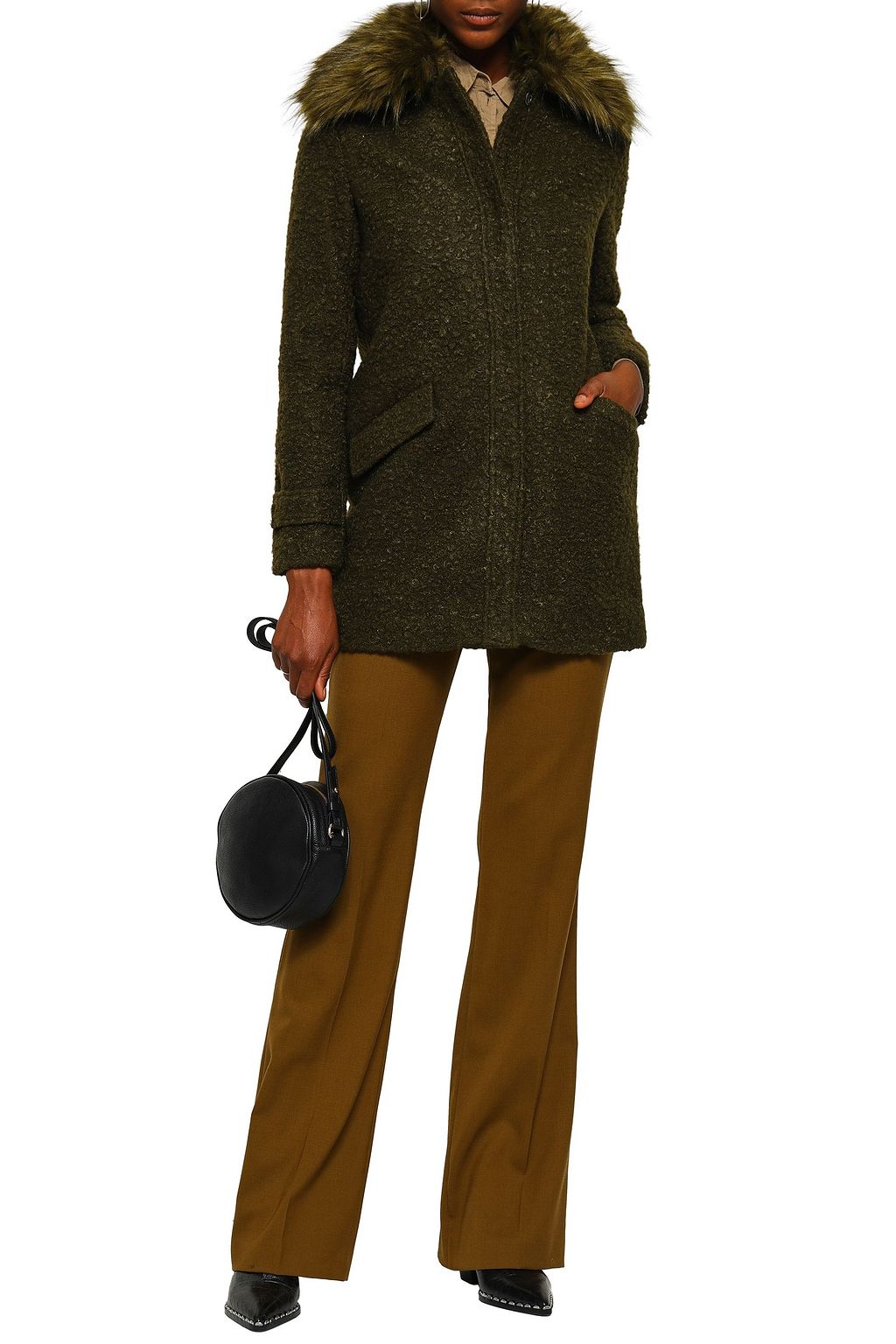 LINE Ludwig faux fur-trimmed bouclé coat