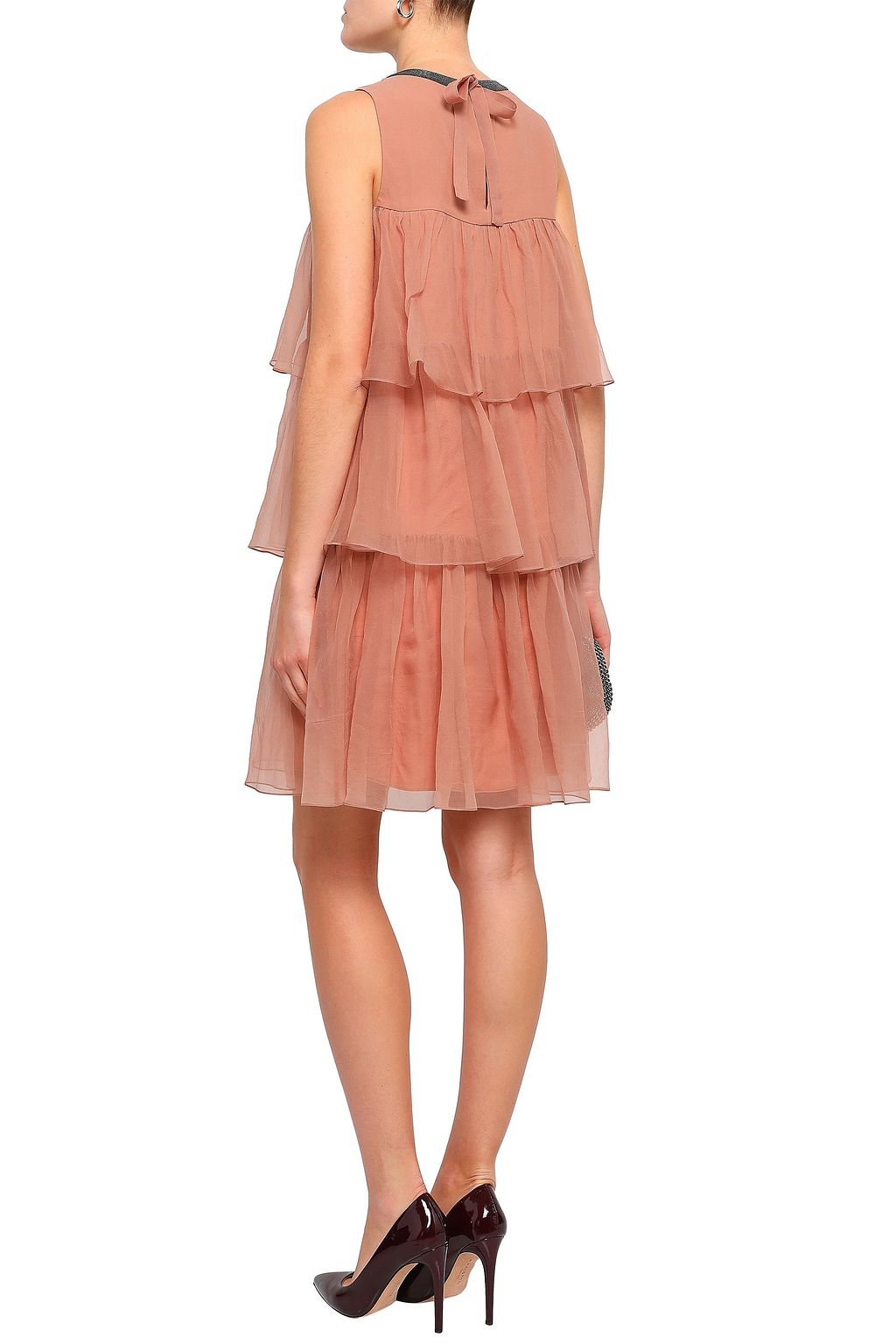BRUNELLO CUCINELLI Bead-embellished tiered silk-organza mini dress