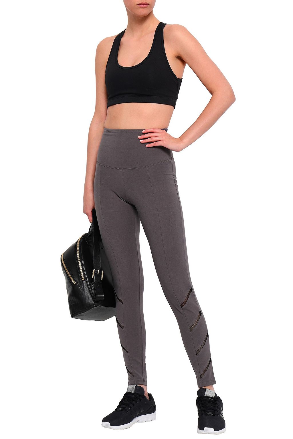 YUMMIE BY HEATHER THOMSON Signature mesh-trimmed stretch-cotton leggings
