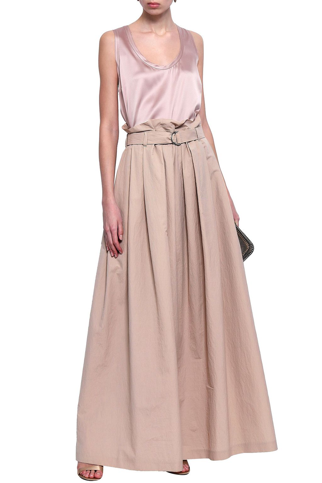 BRUNELLO CUCINELLI Belted cotton-blend poplin maxi skirt