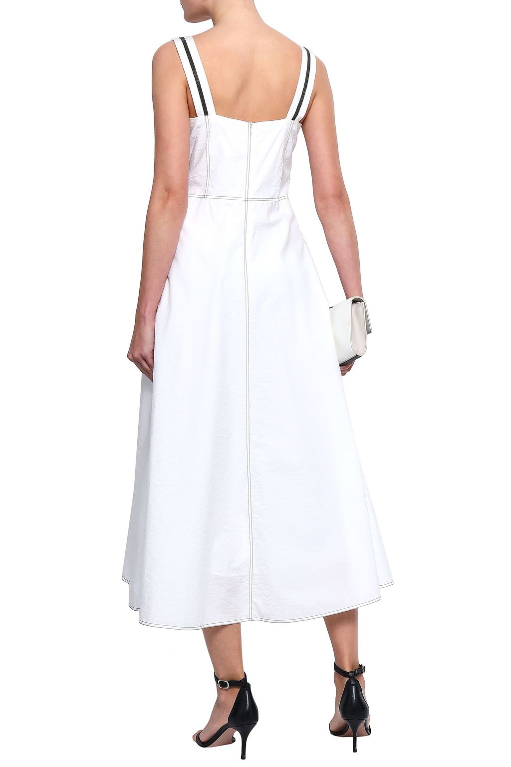 BRUNELLO CUCINELLI Bead-embellished cotton-blend poplin midi dress