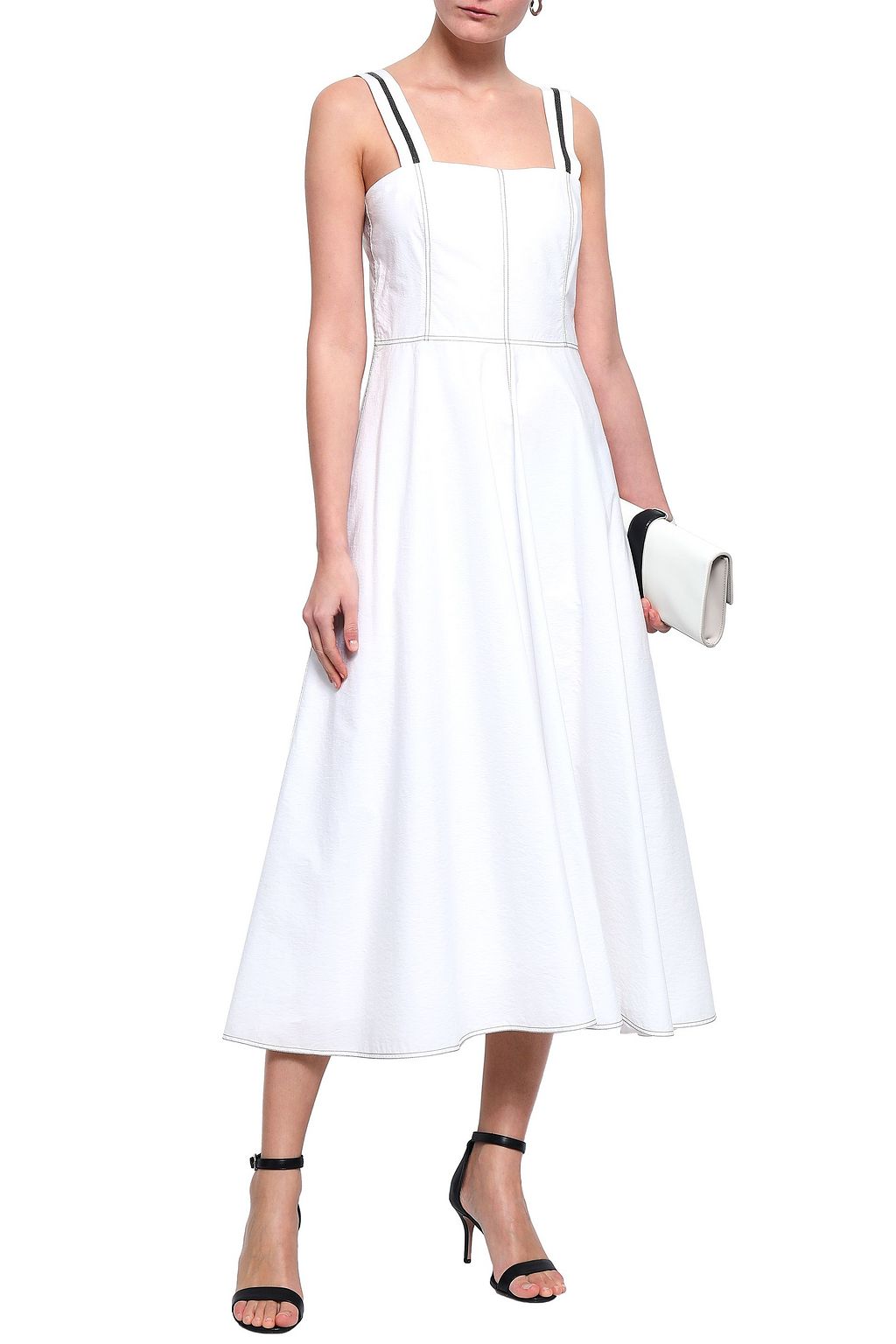 BRUNELLO CUCINELLI Bead-embellished cotton-blend poplin midi dress
