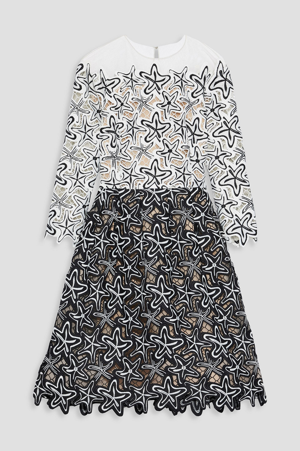 oscar de la renta - tulle-paneled two-tone guipure lace dress - white - us 10