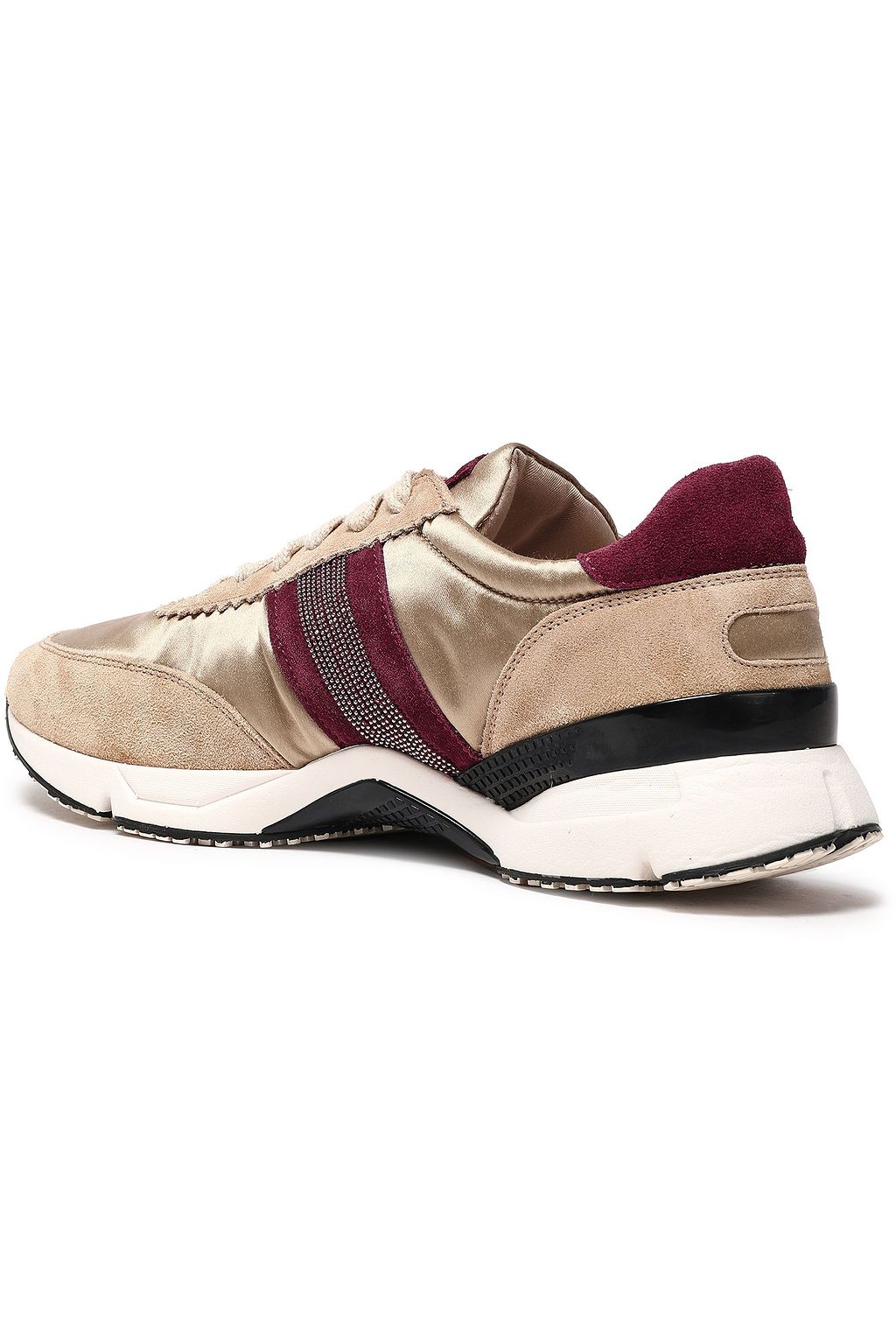 BRUNELLO CUCINELLI Paneled suede and satin sneakers