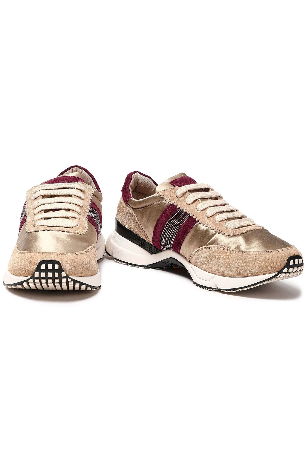 BRUNELLO CUCINELLI Paneled suede and satin sneakers