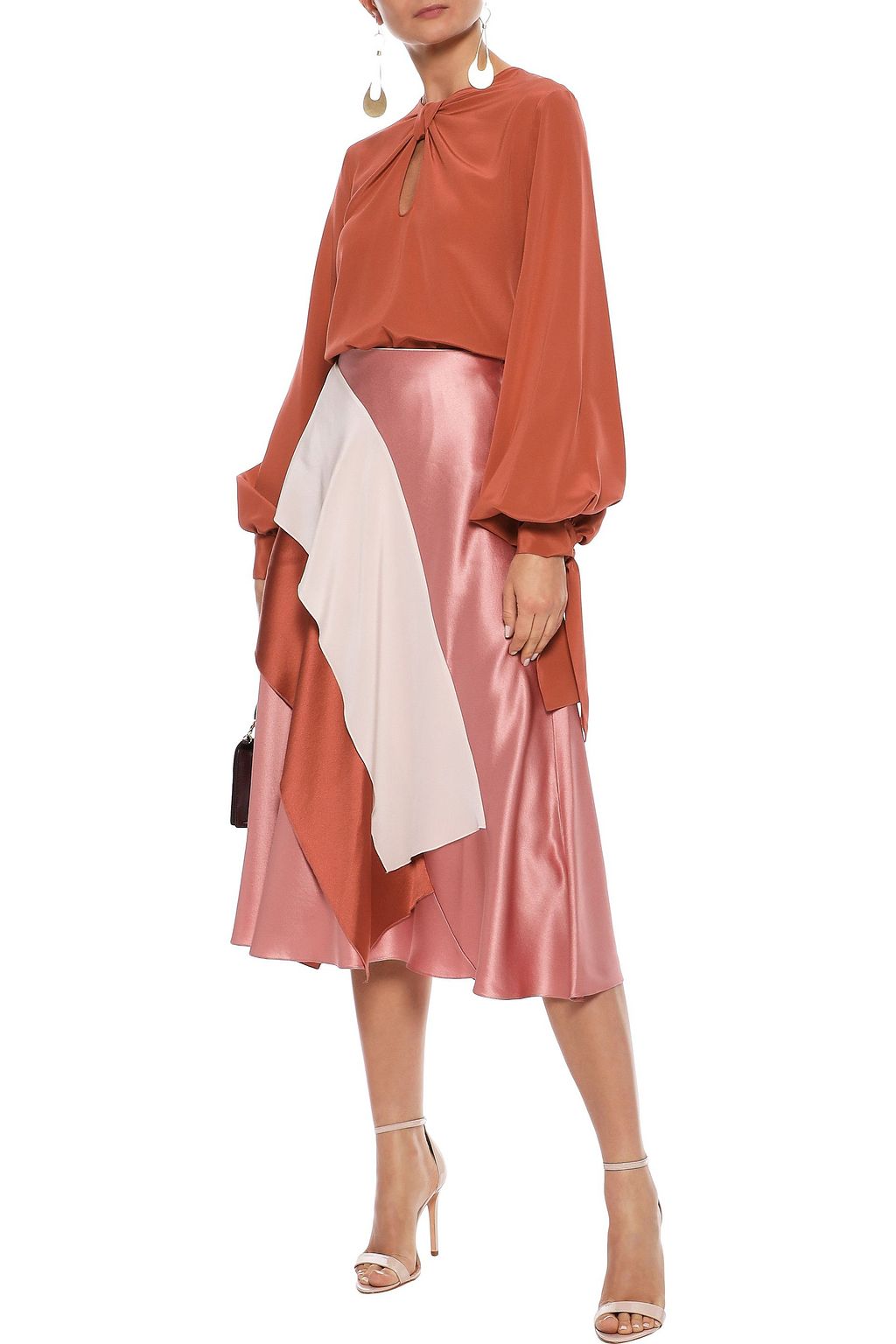 ROKSANDA Mahira draped color-block silk-satin midi skirt