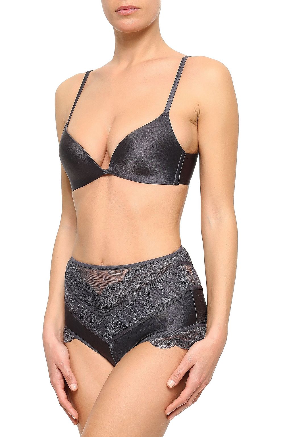 ZIMMERMANN Satin and lace-paneled triangle bikini
