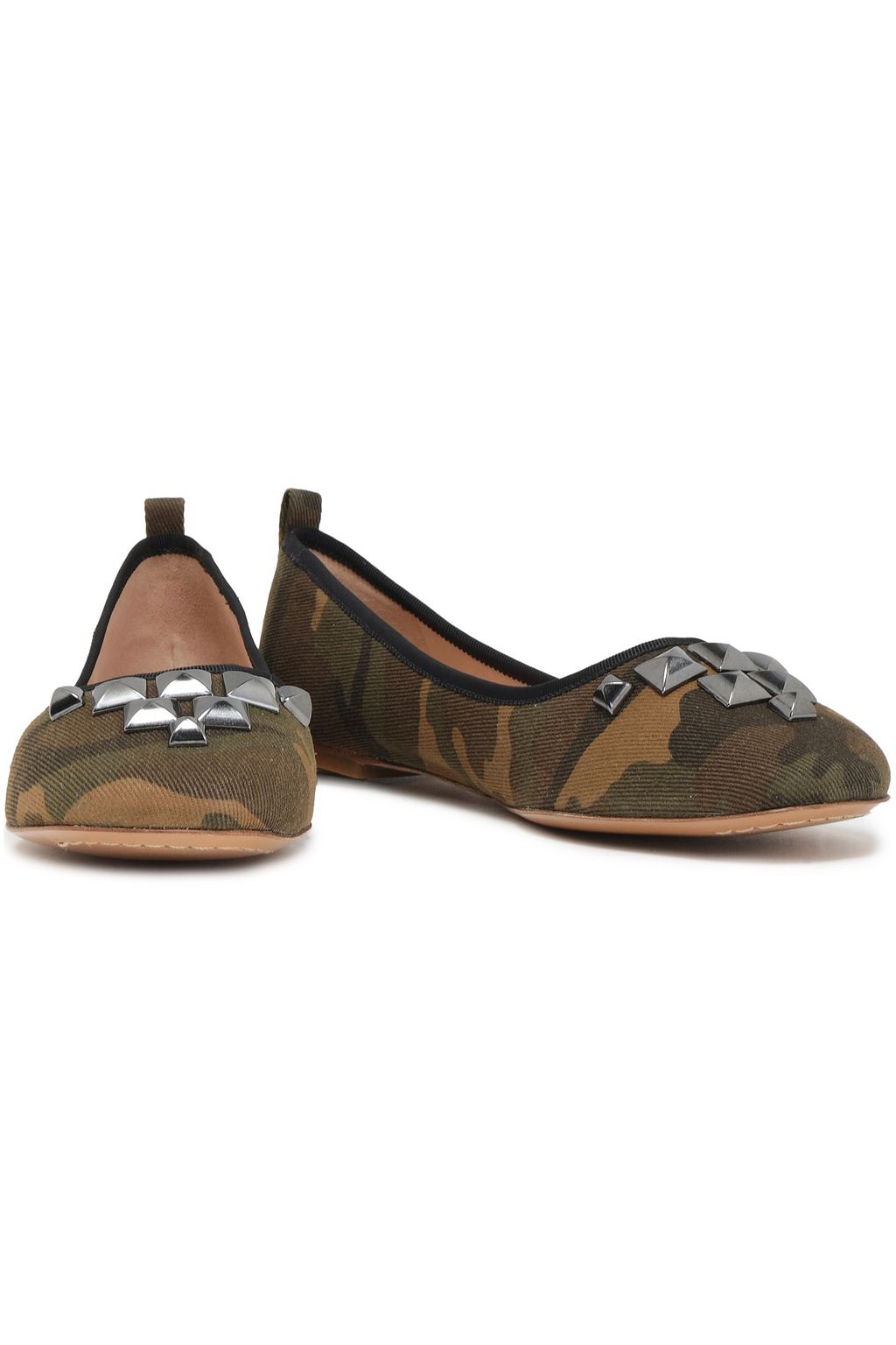 MARC JACOBS Studded printed gabardine ballet flats