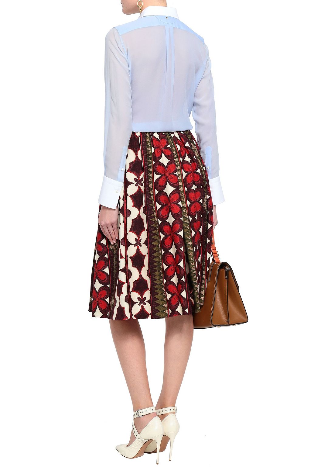 VALENTINO GARAVANI Printed gathered wool and silk-blend skirt
