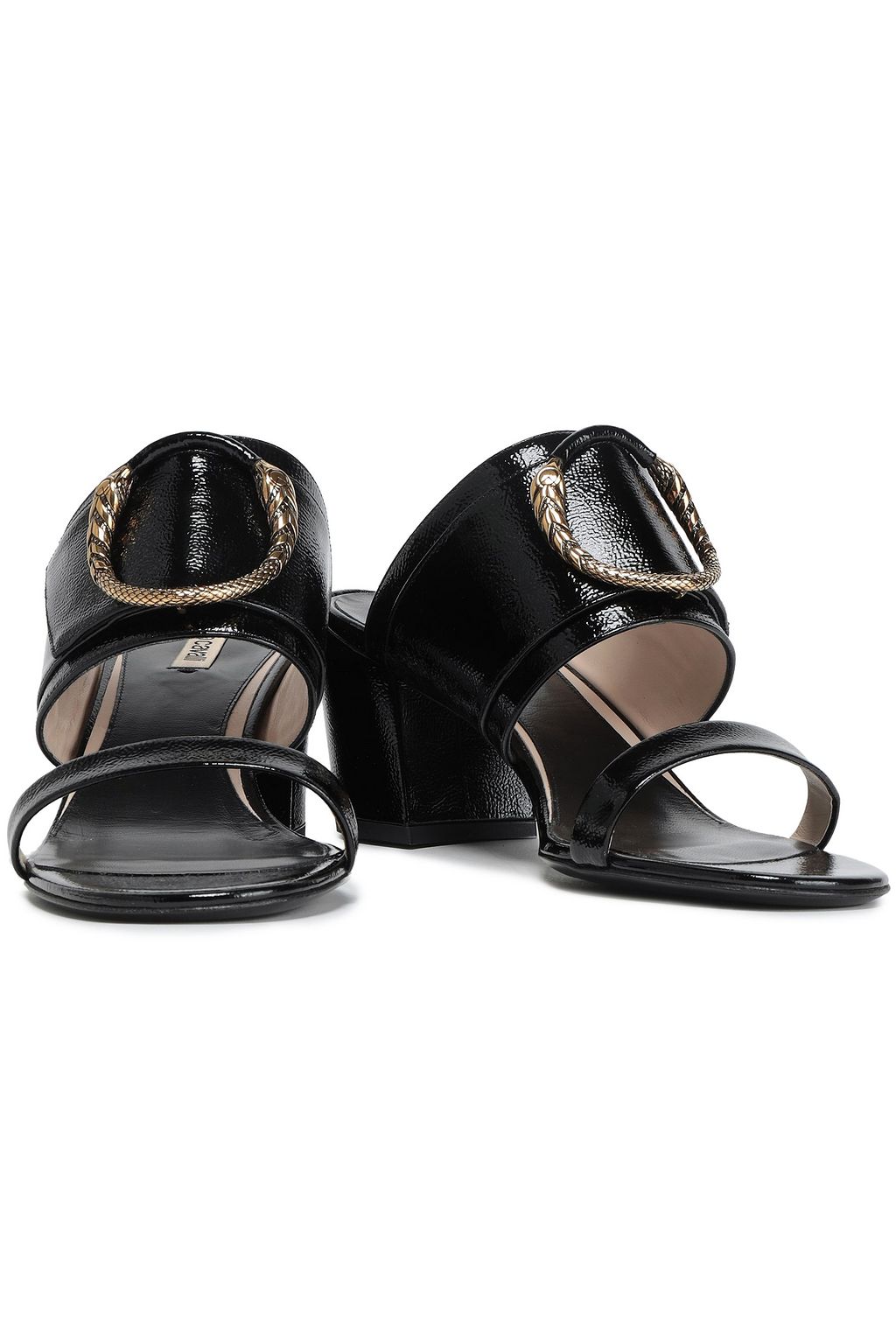 ROBERTO CAVALLI Embellished patent-leather mules