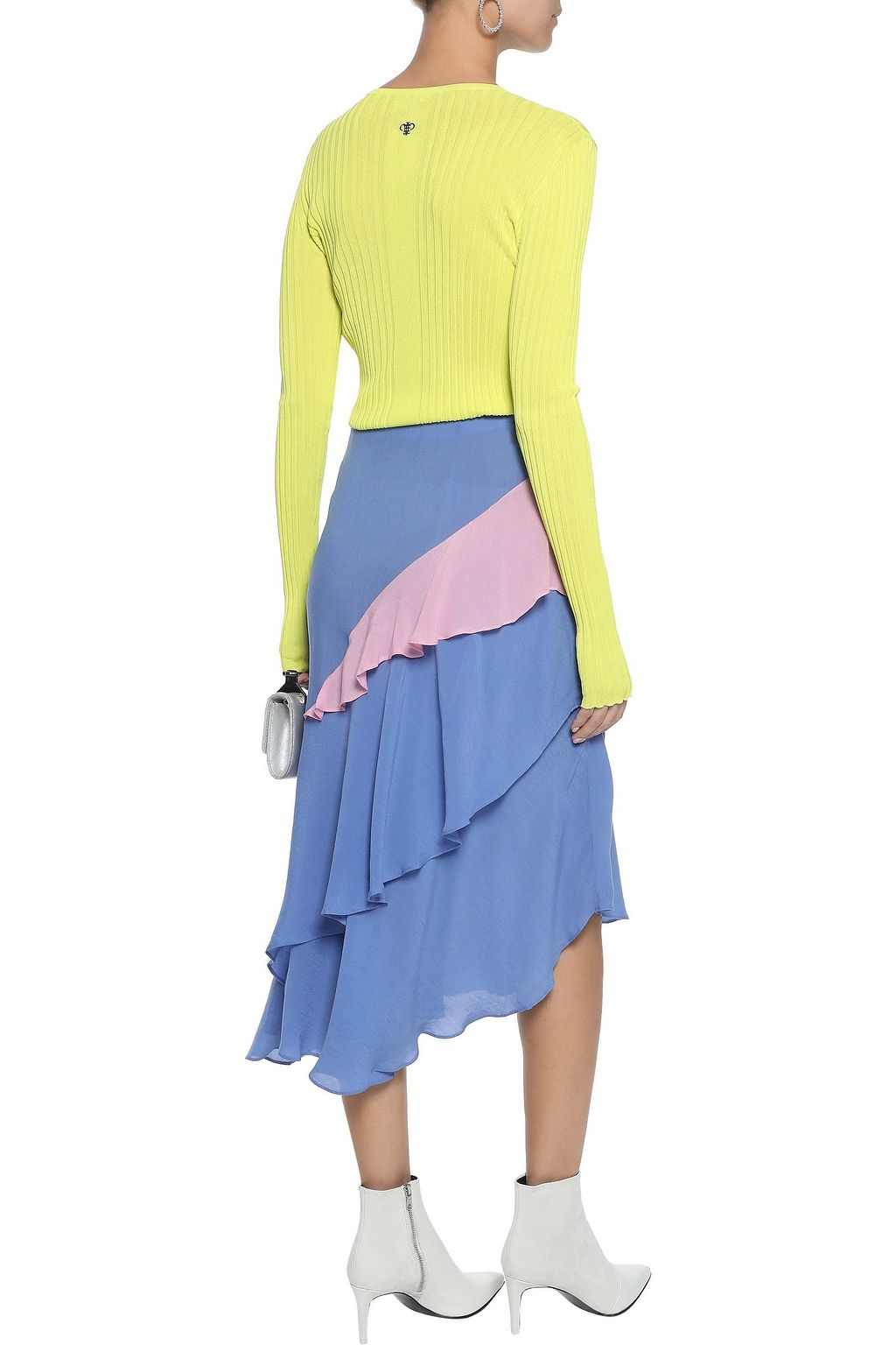 PREEN LINE Emma asymmetric two-tone crepe de chine midi skirt