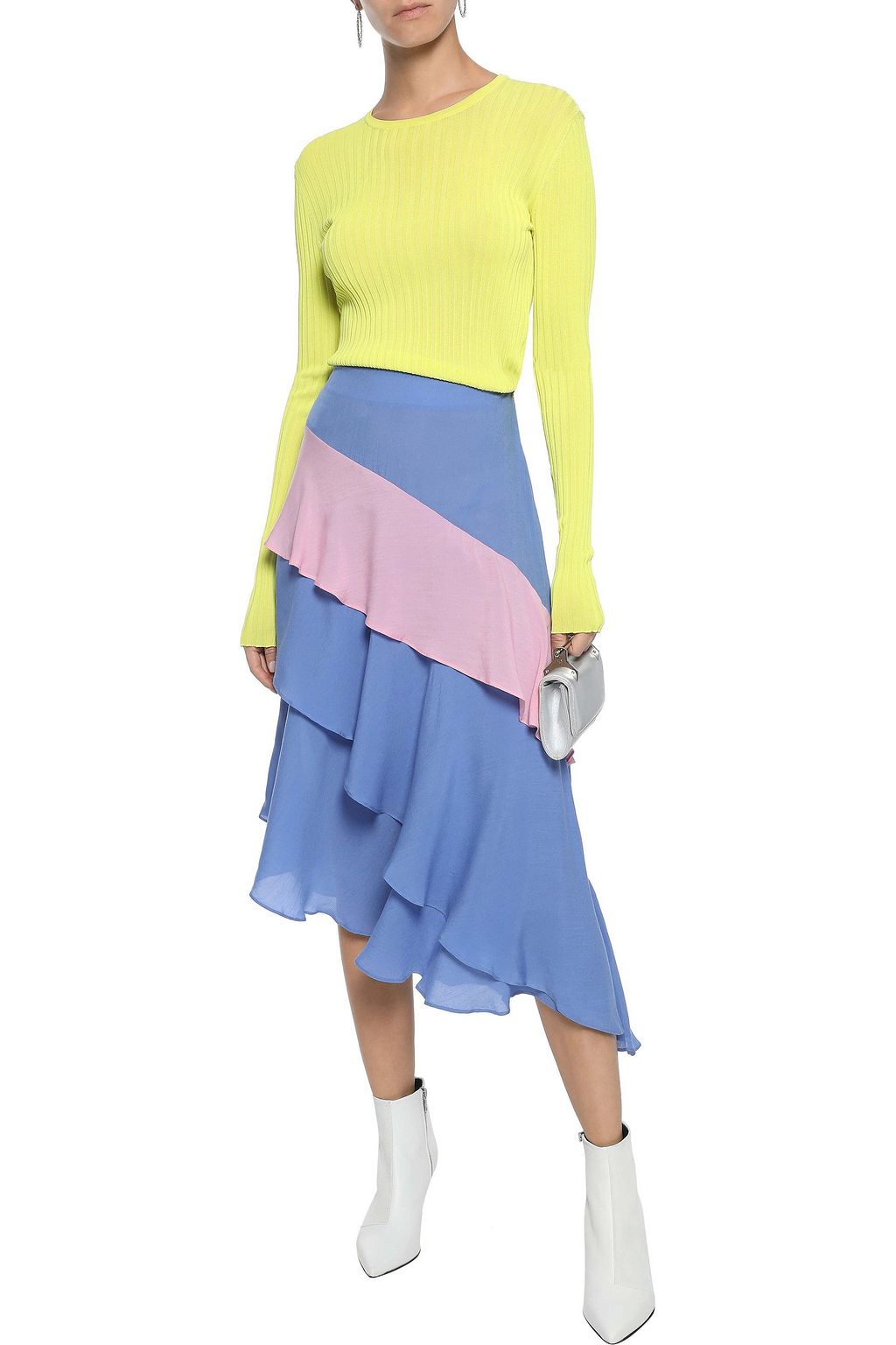 PREEN LINE Emma asymmetric two-tone crepe de chine midi skirt