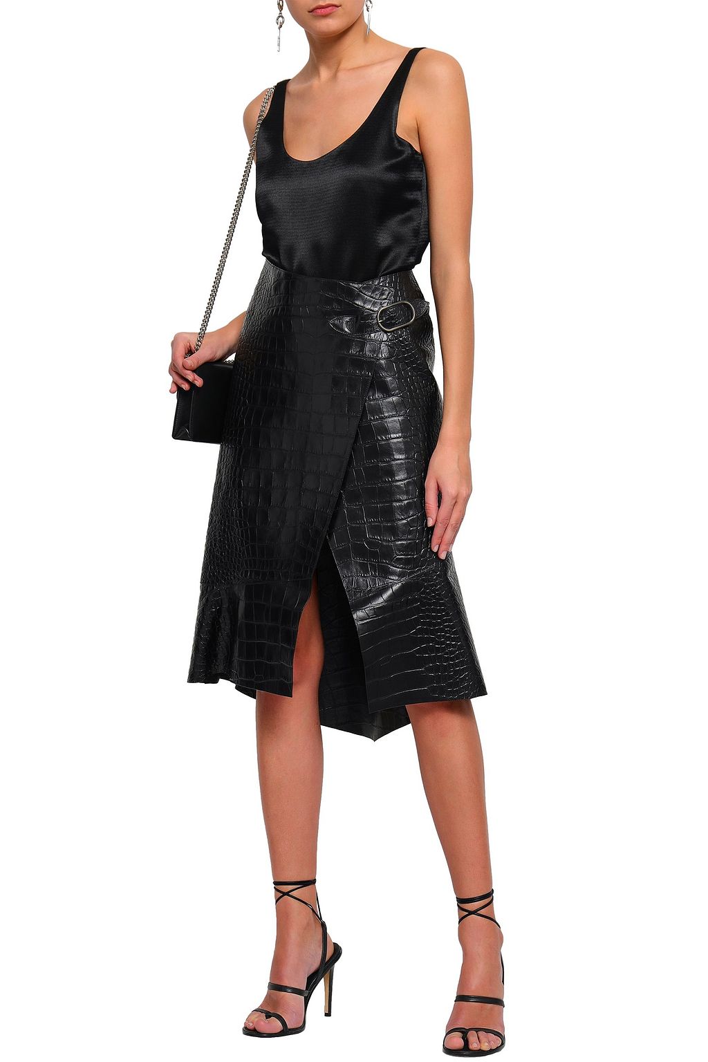 ROBERTO CAVALLI Asymmetric croc-effect leather wrap skirt
