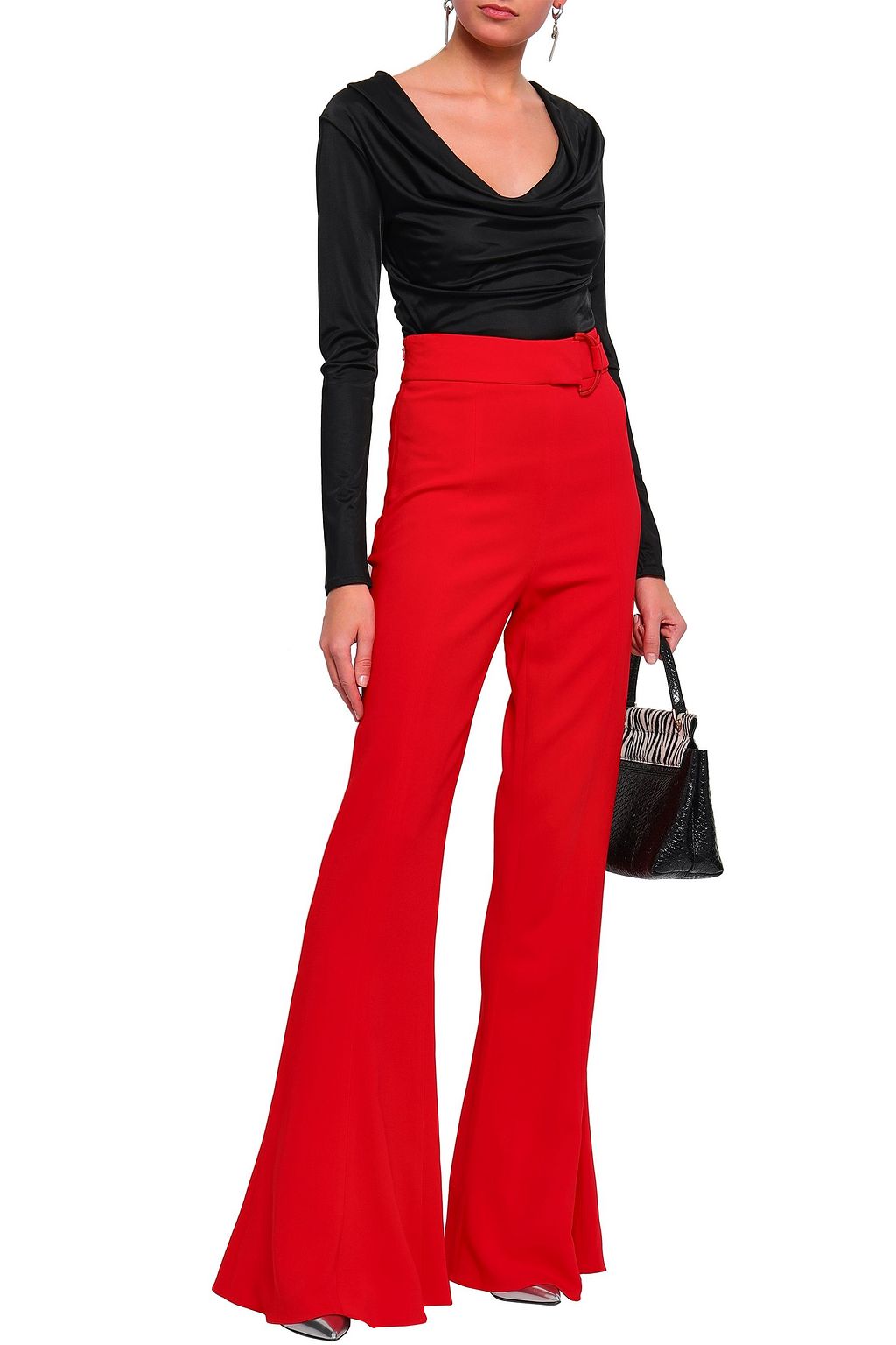 ROBERTO CAVALLI Embellished draped stretch-knit top