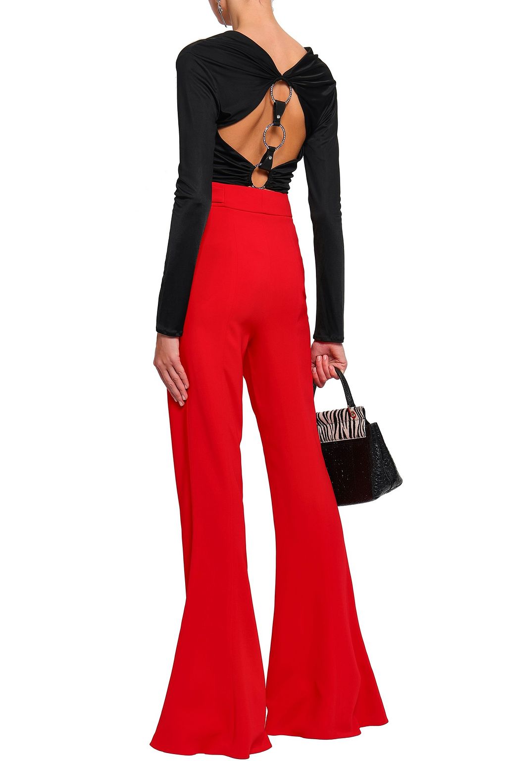 ROBERTO CAVALLI Embellished draped stretch-knit top