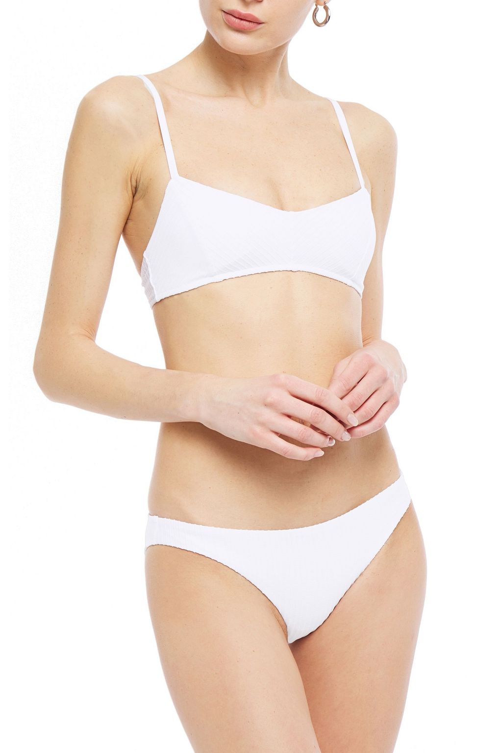 BONDI BORN Printed stretch-piqué bikini top