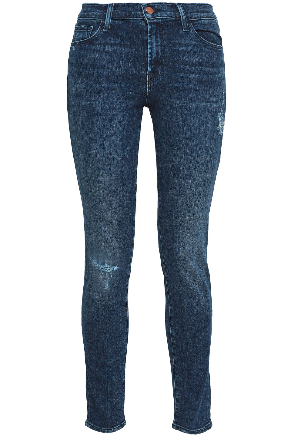 j brand - distressed mid-rise skinny jeans - blue - 25