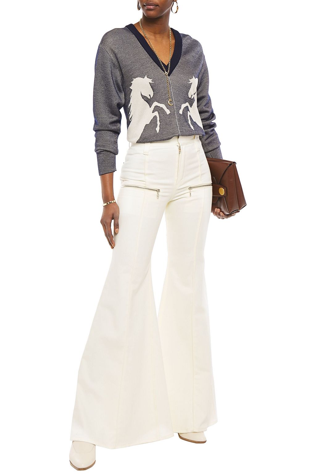 CHLOÉ Zip-detailed high-rise flared jeans