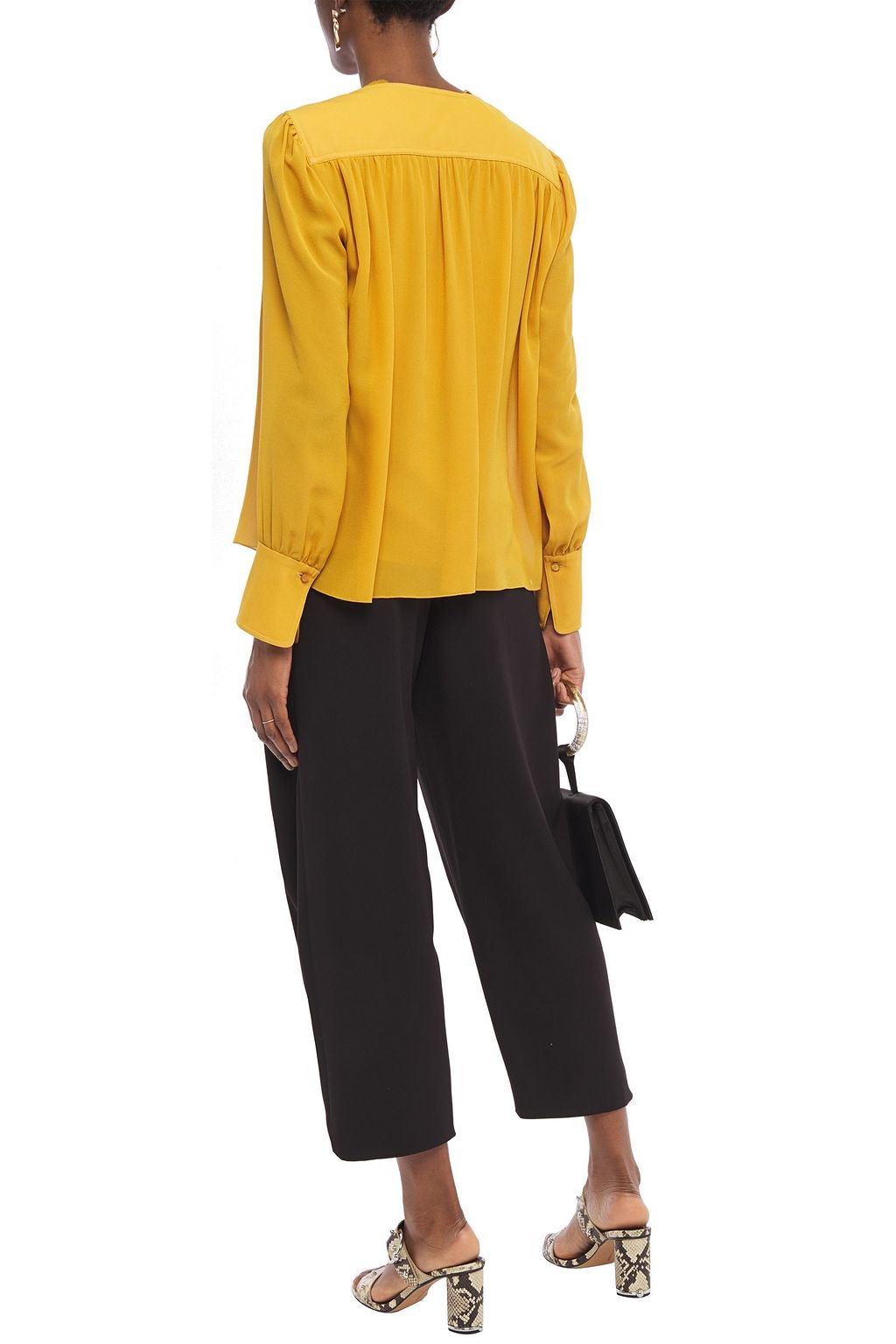 CHLOÉ Lace-trimmed silk-georgette blouse