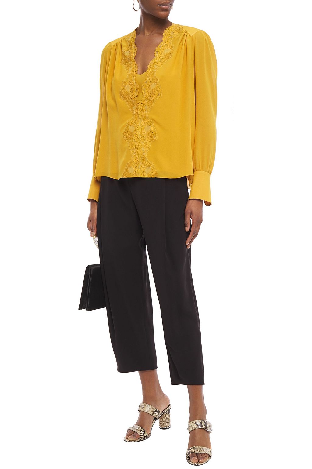 CHLOÉ Lace-trimmed silk-georgette blouse