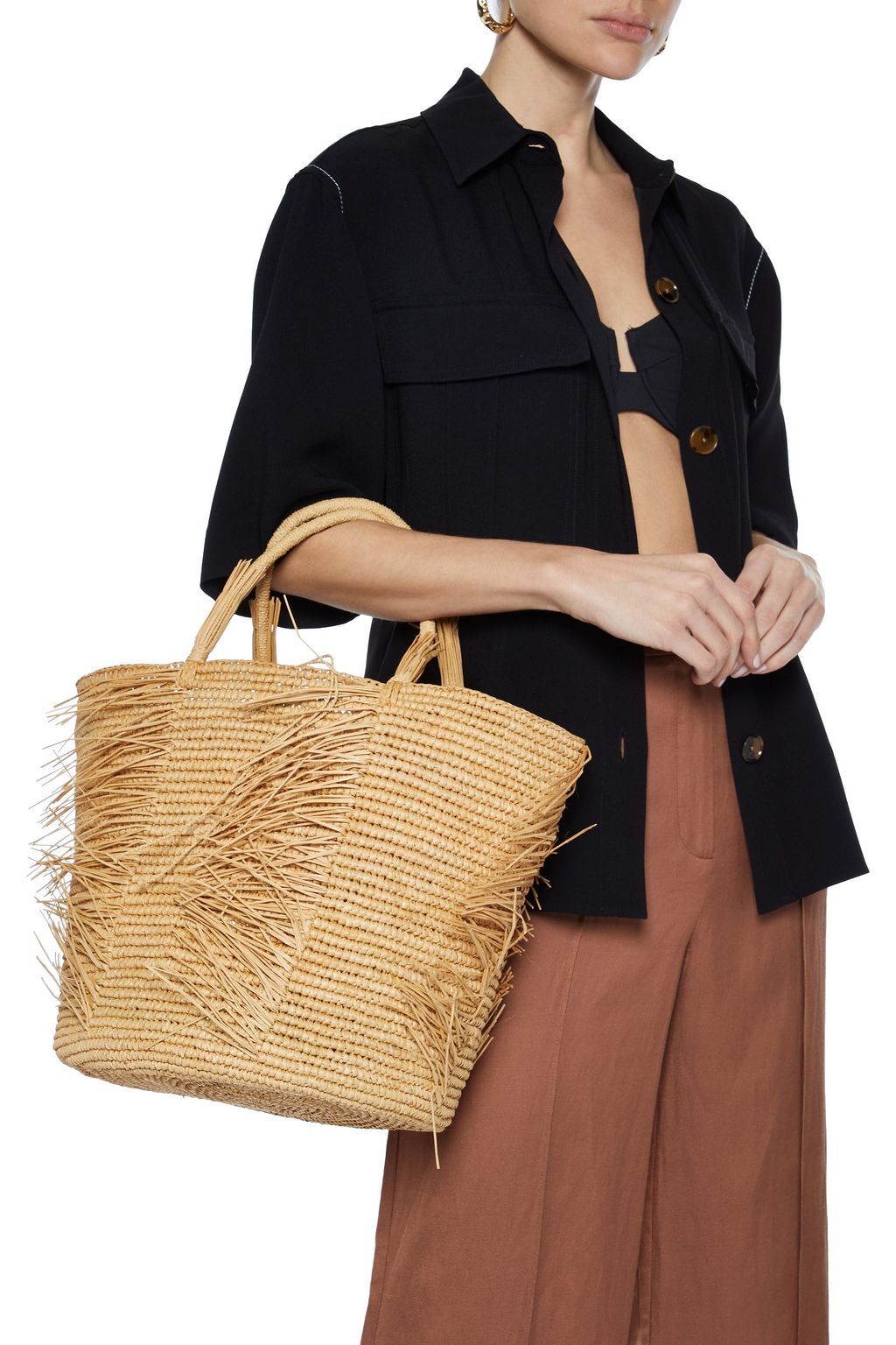 SENSI STUDIO Frayed woven toquilla straw tote