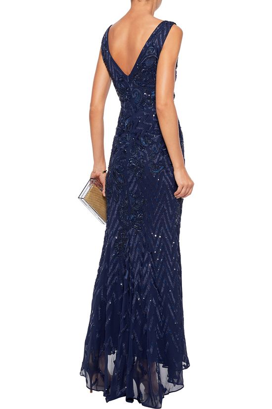 navy silk gown