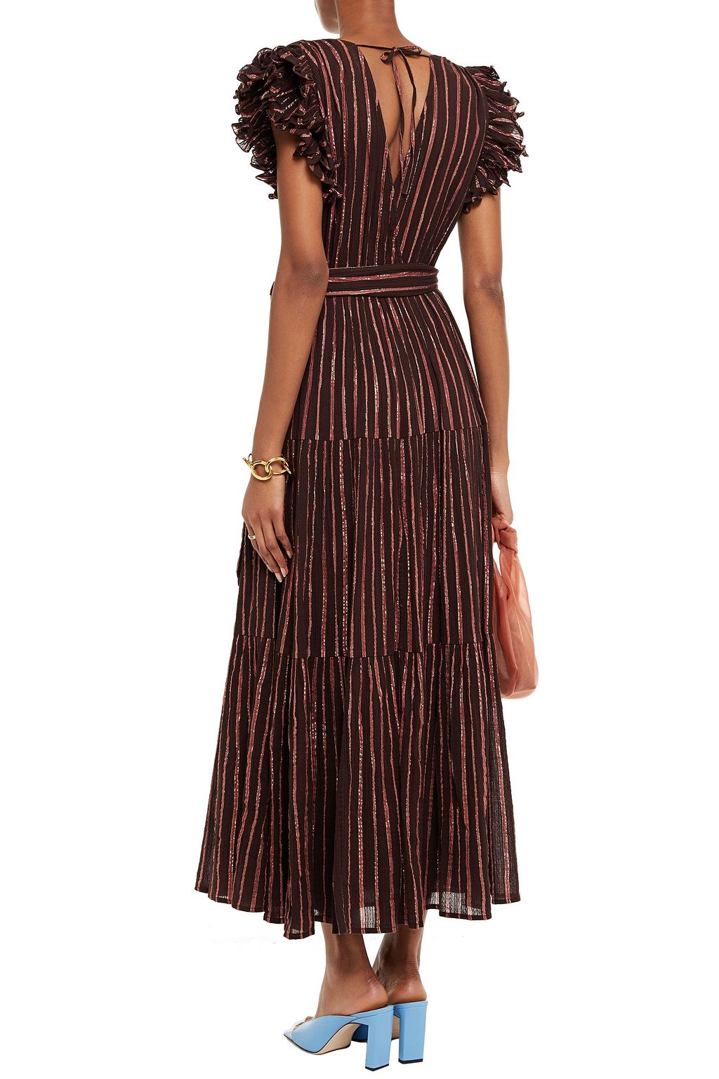 ULLA JOHNSON Ruffled striped cotton and Lurex-blend gauze maxi dress