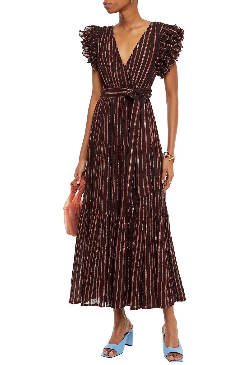 ULLA JOHNSON Ruffled striped cotton and Lurex-blend gauze maxi dress