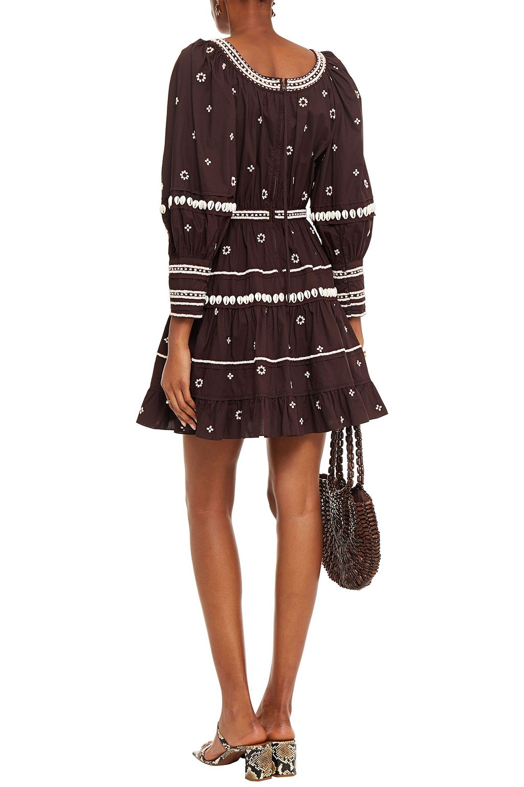 ULLA JOHNSON Adama embellished cotton-poplin mini dress