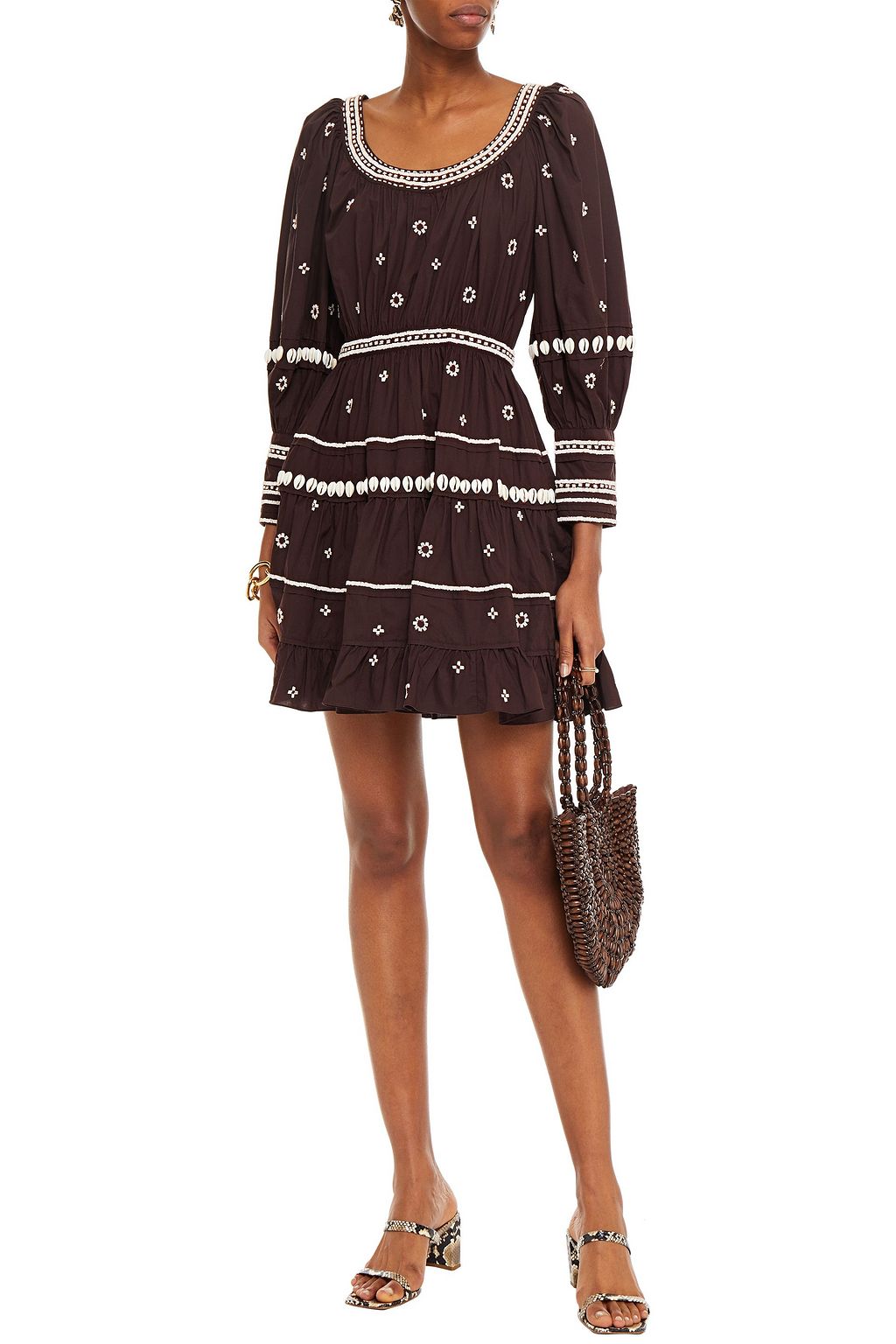 ULLA JOHNSON Adama embellished cotton-poplin mini dress