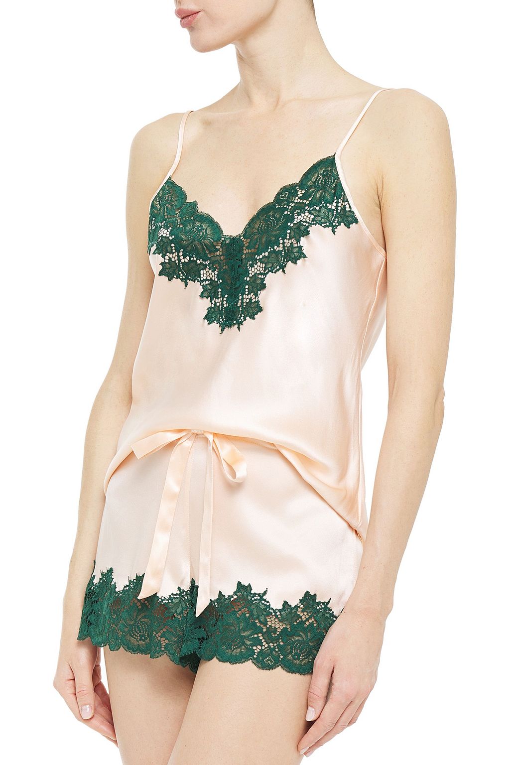 GINIA Lace-trimmed  silk-charmeuse camisole