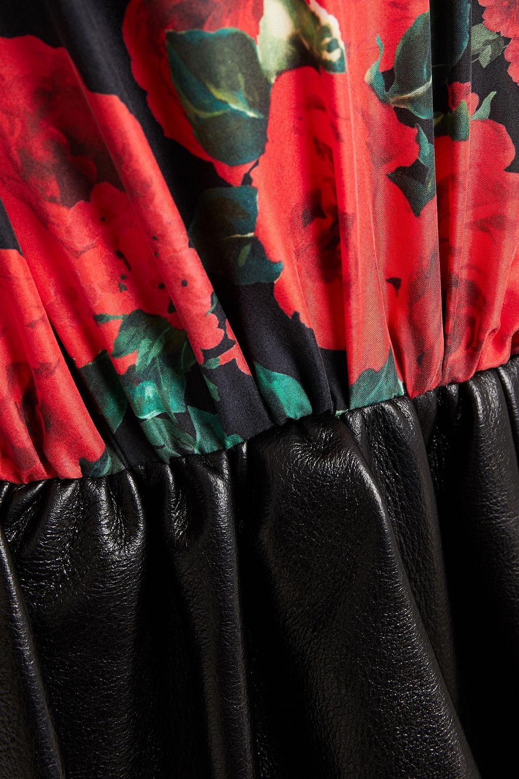 MAGDA BUTRYM Lleida leather-paneled ruffled floral-print washed-silk mini dress