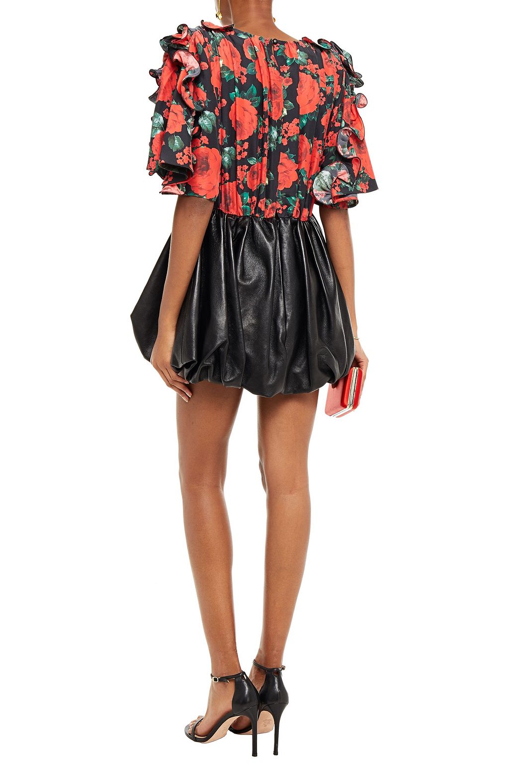 MAGDA BUTRYM Lleida leather-paneled ruffled floral-print washed-silk mini dress