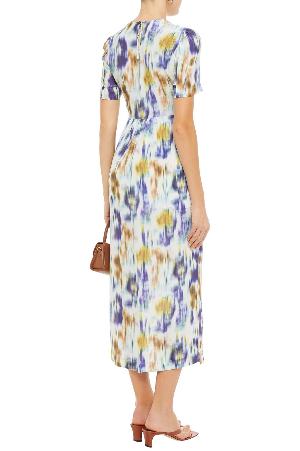 BAUM UND PFERDGARTEN Adamaris shirred printed crepe de chine midi dress