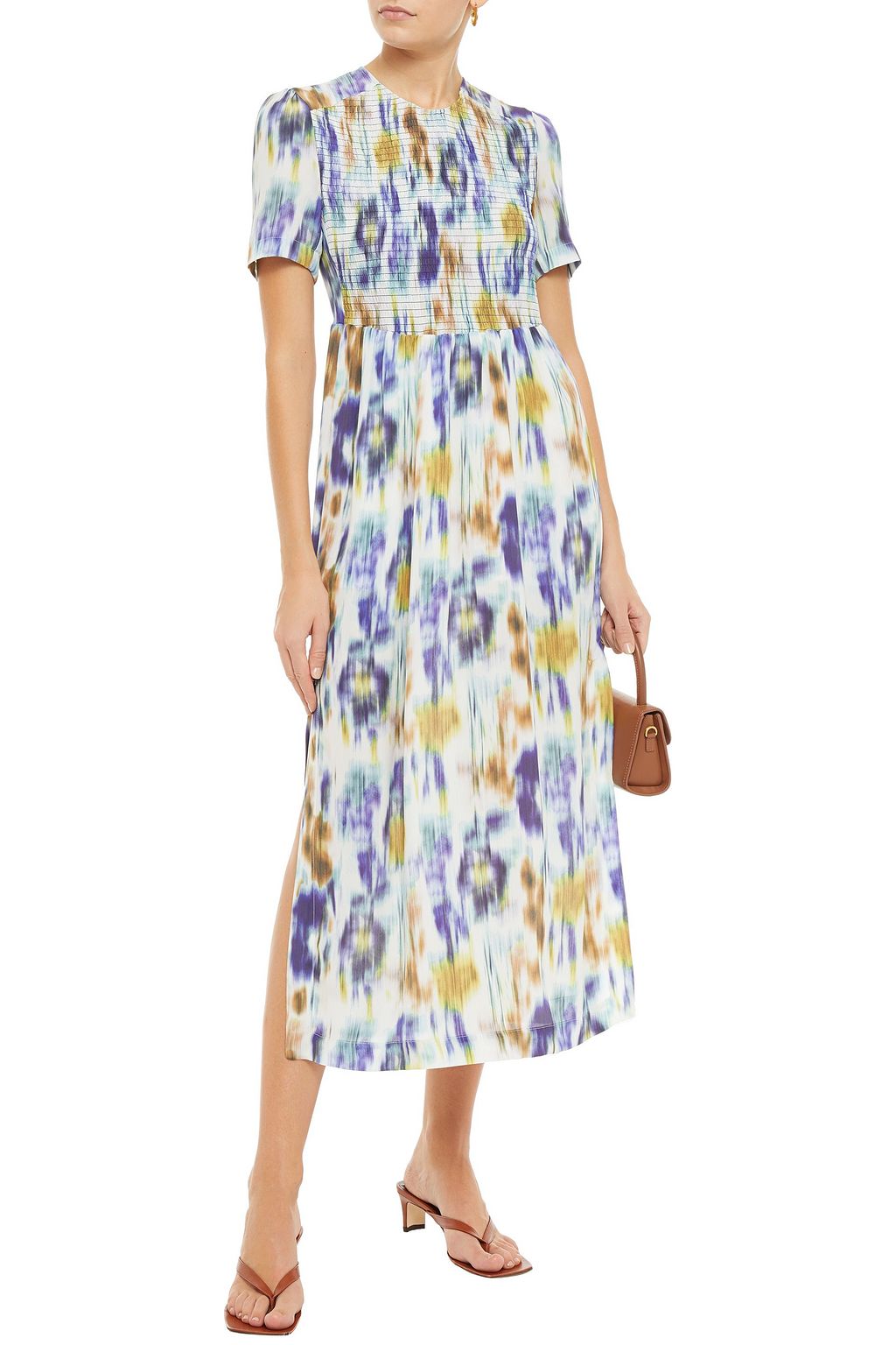 BAUM UND PFERDGARTEN Adamaris shirred printed crepe de chine midi dress